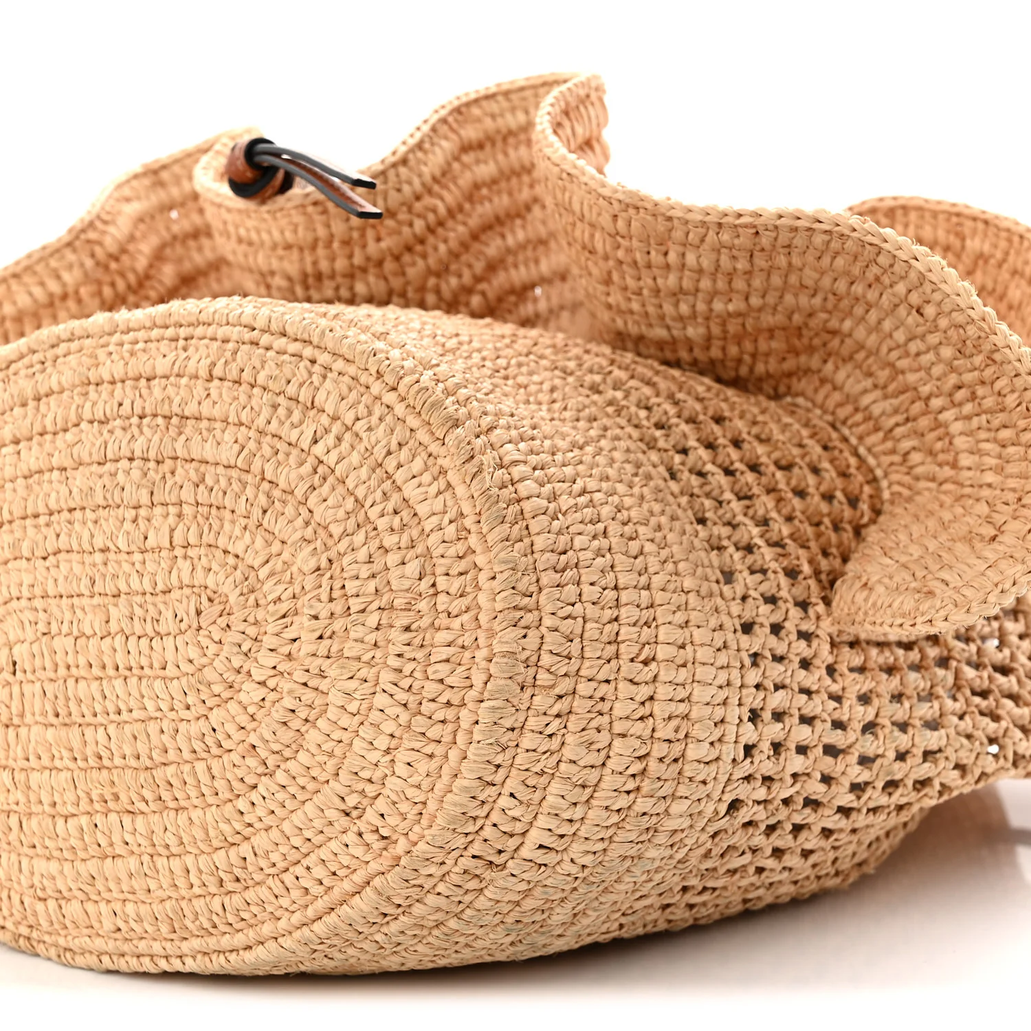 Raffia Calfskin Paulas Ibiza Balloon Ruffle Basket Tote Bag Natural Tan - Top Club