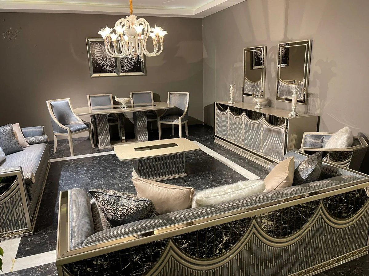 Luxury Art Deco Dining Room Set Light Blue / Cream / Gold - 1 Art Deco Dining Table & 6 Art Deco Dining Room Chairs - Dining Room Furniture - Art Deco Furniture - Luxury Furniture - Art Deco Furnishings