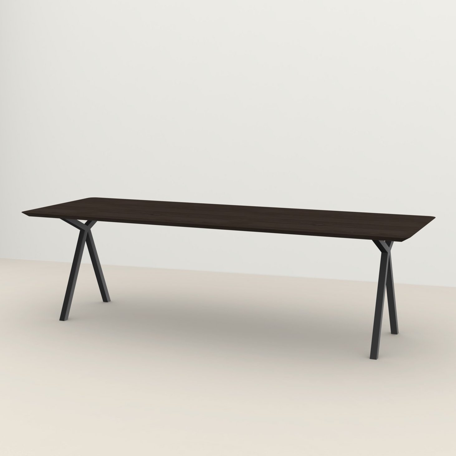 Studio HENK tafel Slim X-type Rechthoekig - zwart frame, gerookte beits 260 x 90 | Gerookte Beits | Verjongde Rand | Frame Zwart