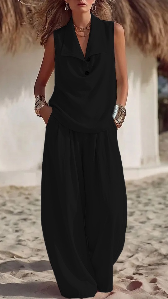 Women's Elegant & Flowy Lapel Two-Piece Set - Nordfashionstorm - Women's Clothing, Fashion for You - Nordfashionstorm.com