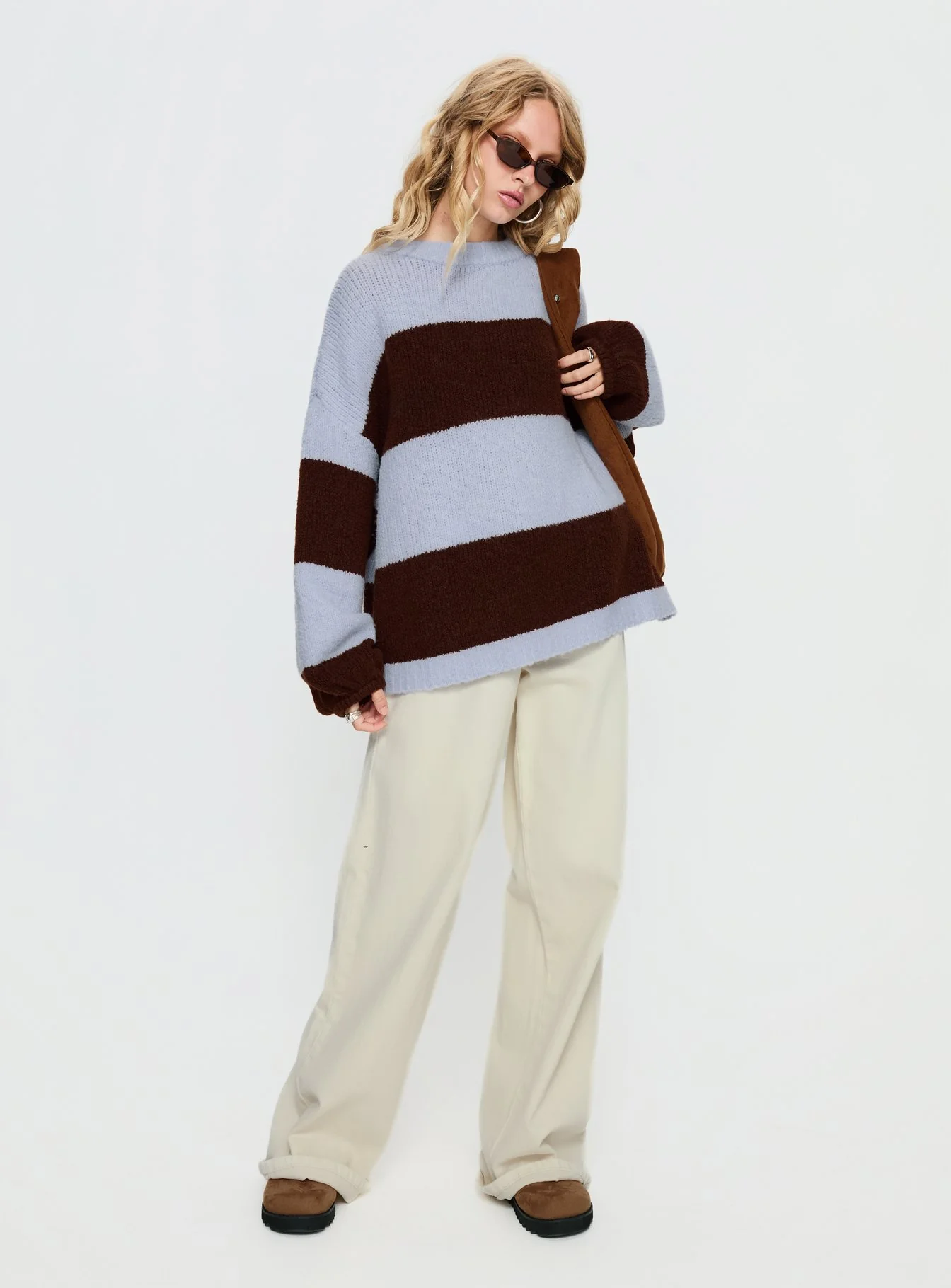 Bastien Crew Neck Knit Sweater Blue / Chocolate Stripe