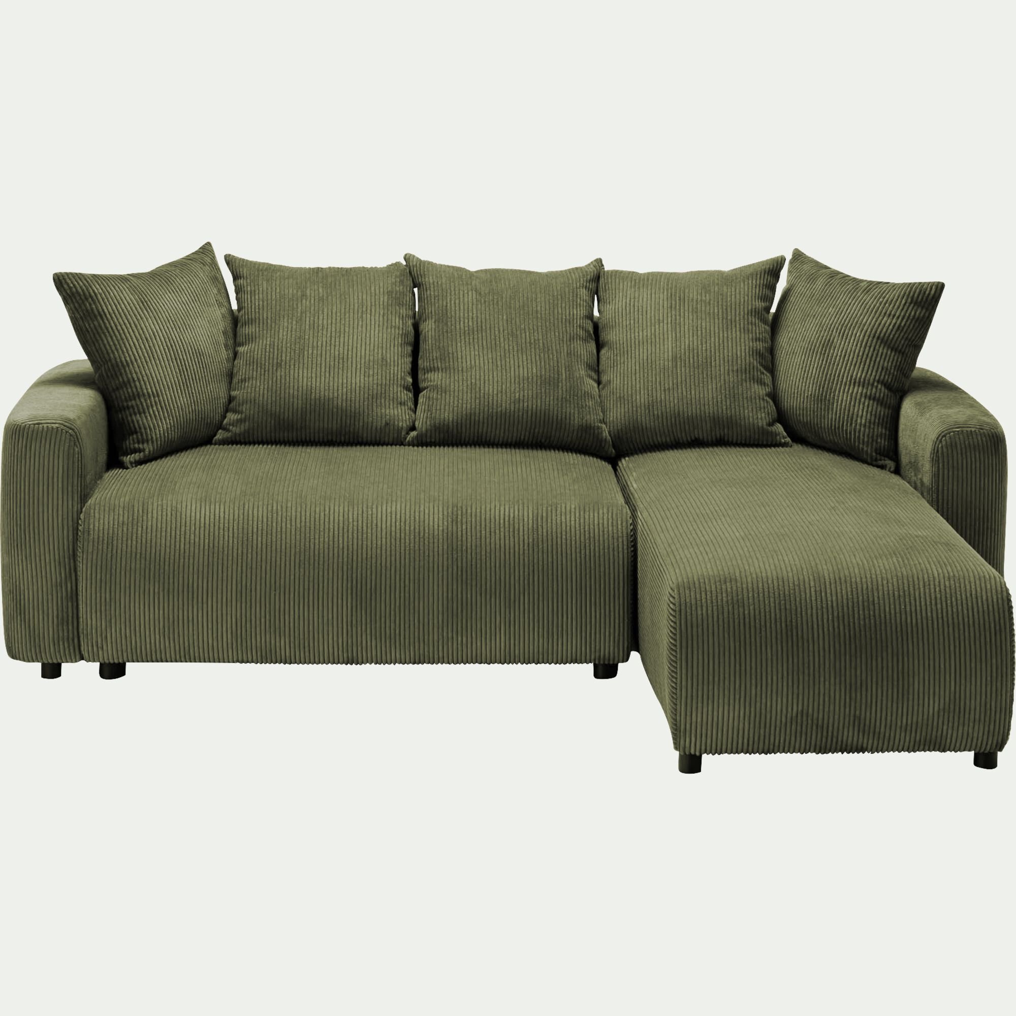 LUDI - Canapé convertible à angle réversible en velours côtelé - vert cèdre