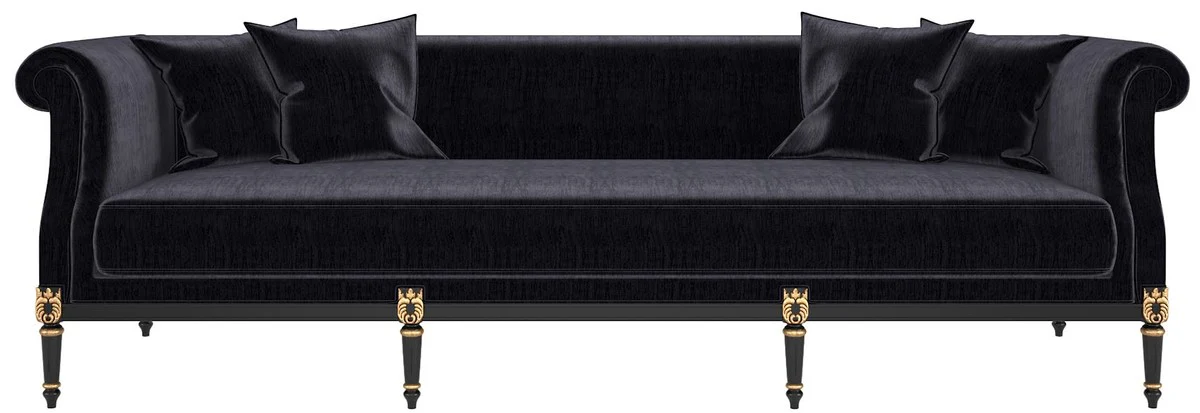 Luxury Baroque Living Room Set Black / Gold / Antique Gold - 2 Sofas & 2 Armchairs & 1 Coffee Table & 2 Side Tables - Furniture in Baroque Style - Noble Baroque Living Room Furniture