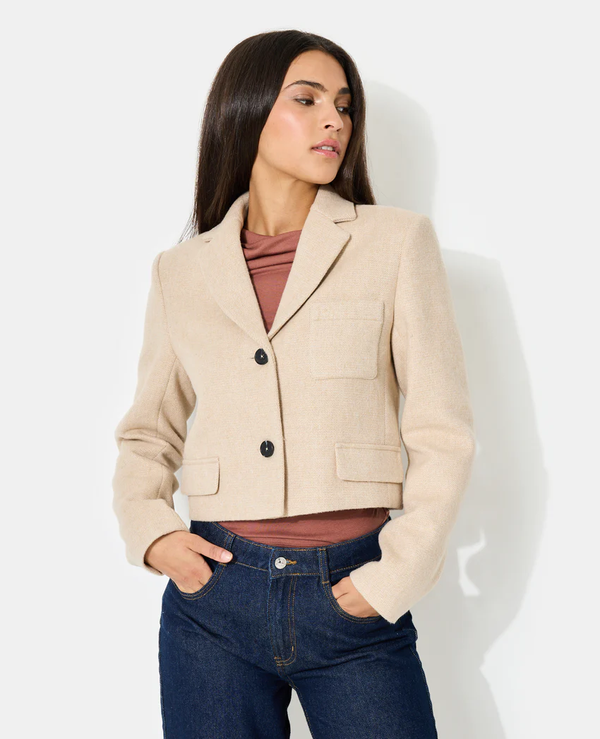 Pimkie Veste blazer courte en tissu épais avec laine