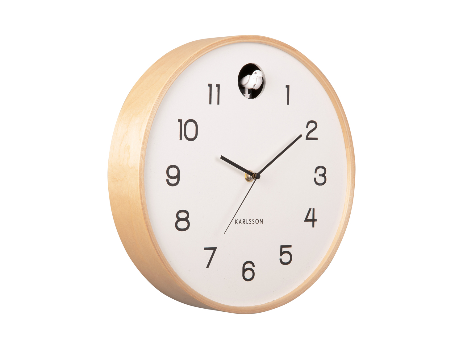 Wall clock Natural Cuckoo birch wood white