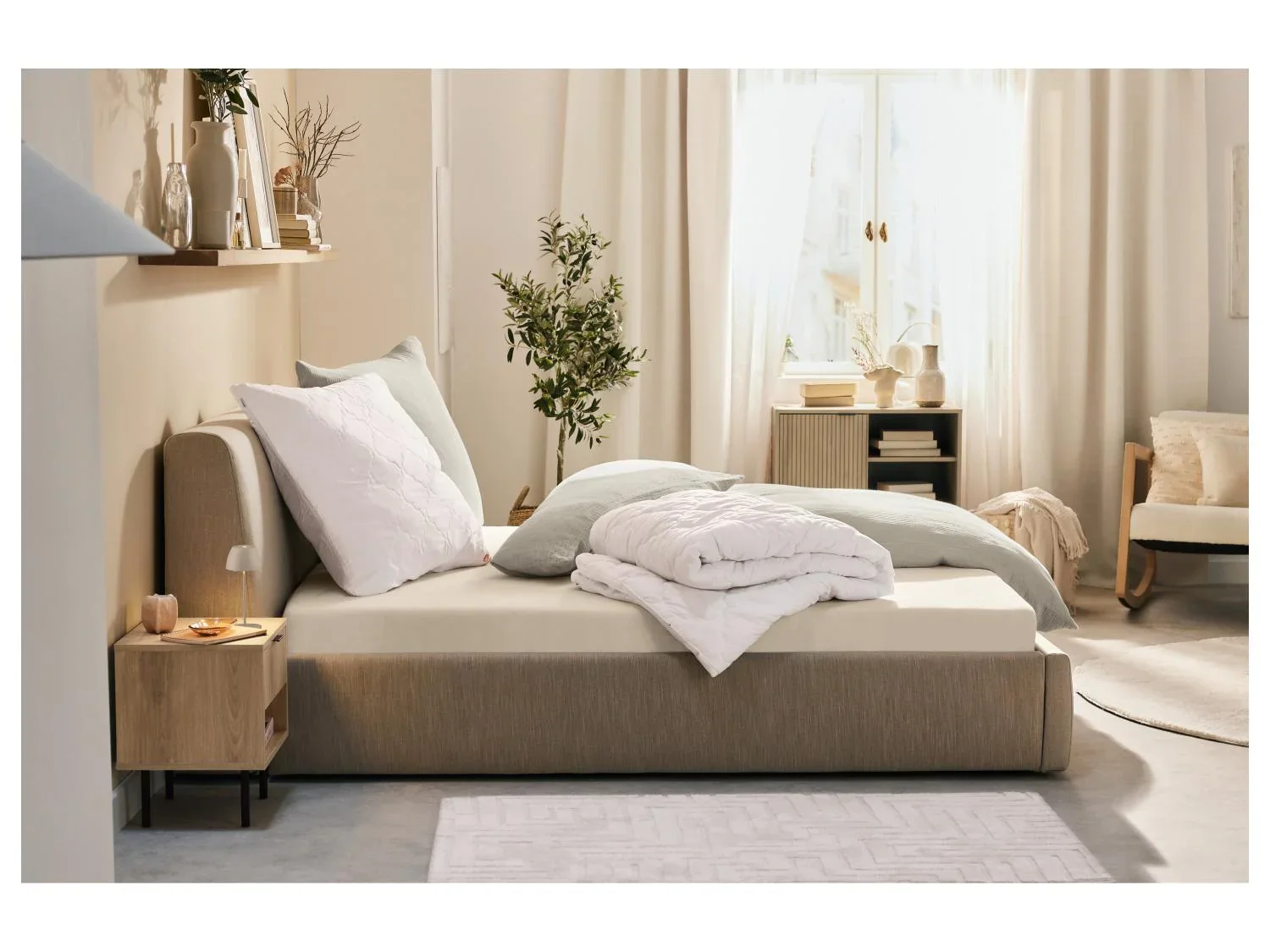 LIVARNO home Drap-housse en percale de coton, 180-200 x 200 cm