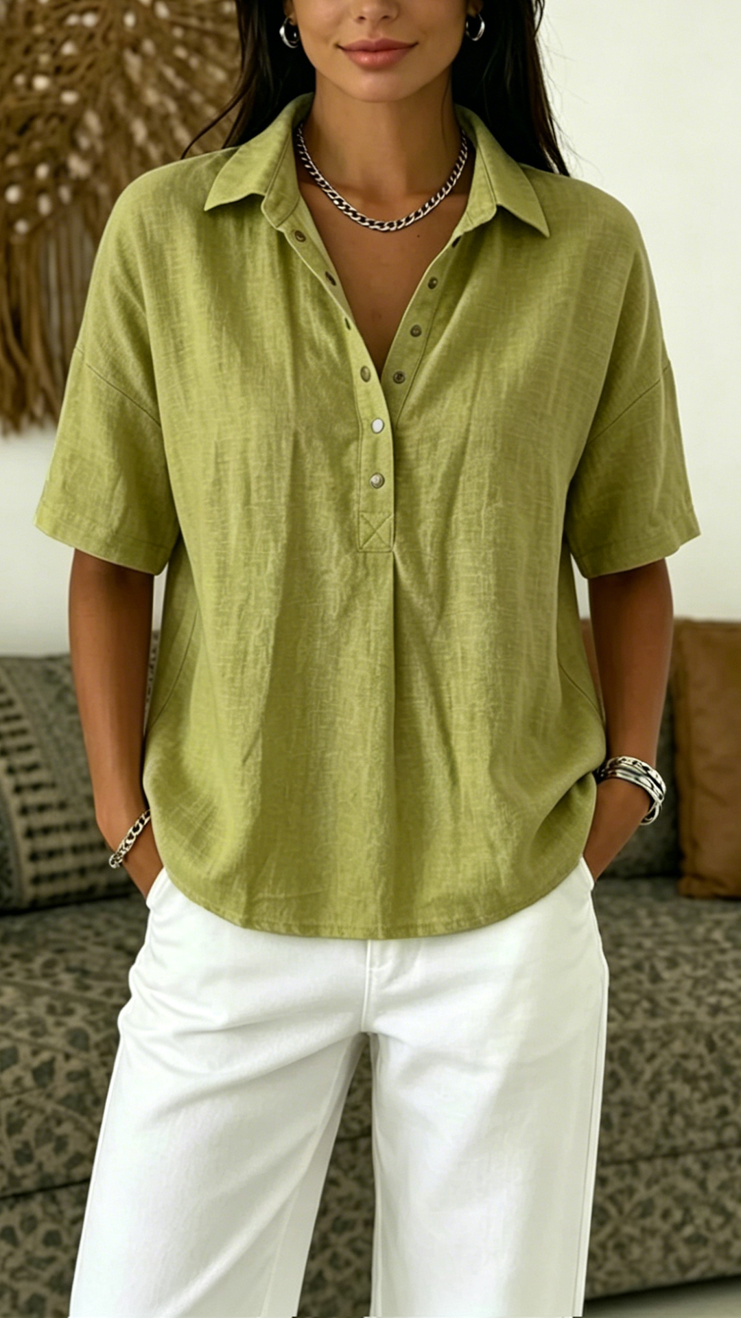 Women’s Cotton Linen Polo Shirt – Casual Short Sleeve Summer Top - Nordfashionstorm - Women's Clothing, Fashion for You - Nordfashionstorm.com