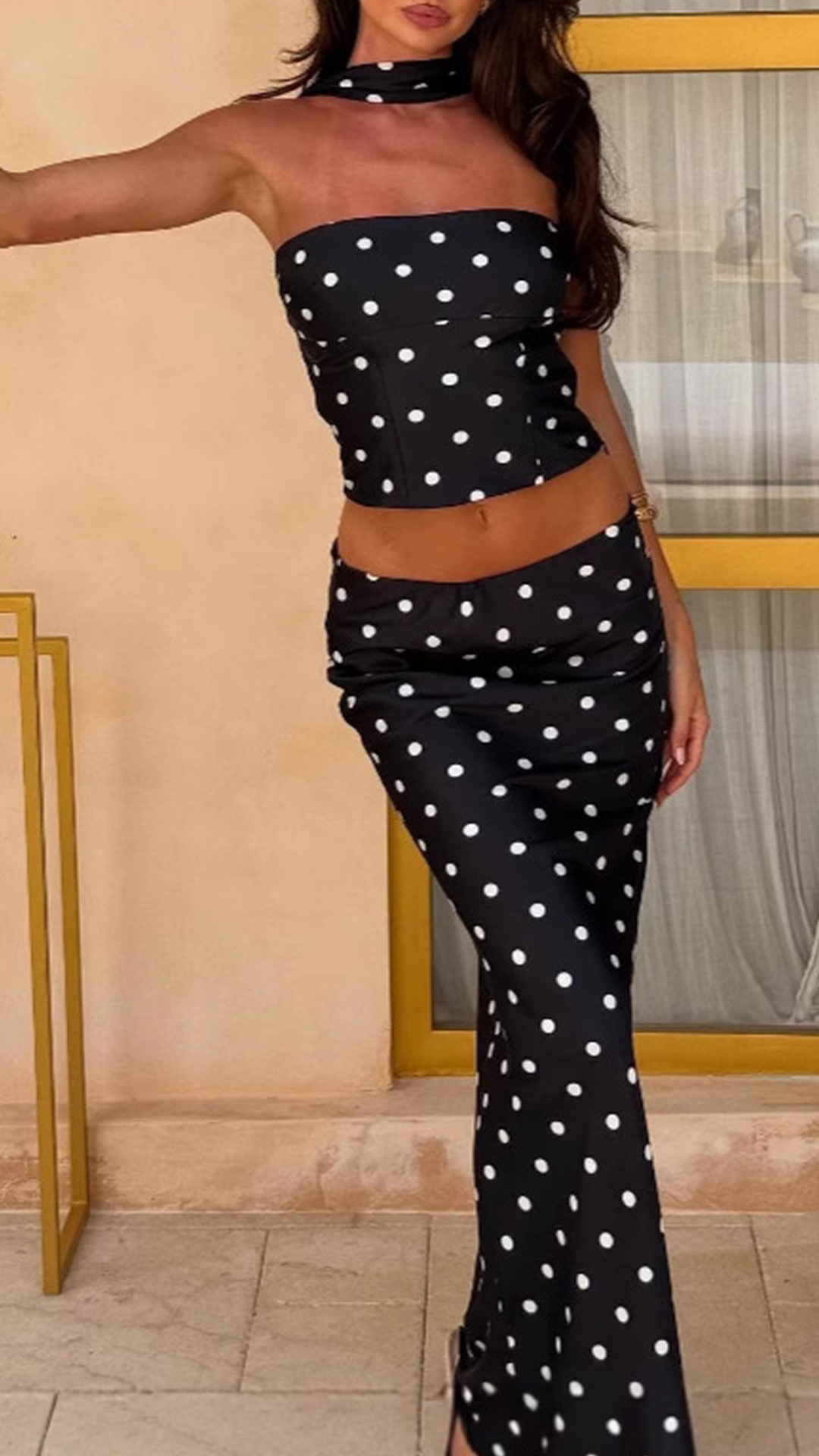 Women's Cotton-Blend Polka Dot Halter Bandeau Maxi Dress Set - Nordfashionstorm - Women's Clothing, Fashion for You - Nordfashionstorm.com