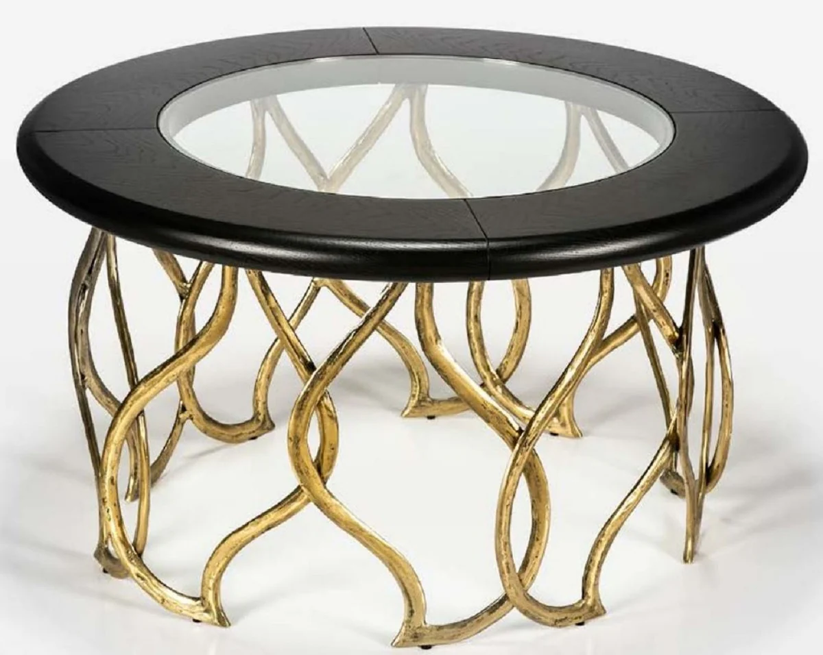 Luxury coffee table black / brass Ø 100 x H. 45 cm - Round living room table with glass top - Luxury living room furniture