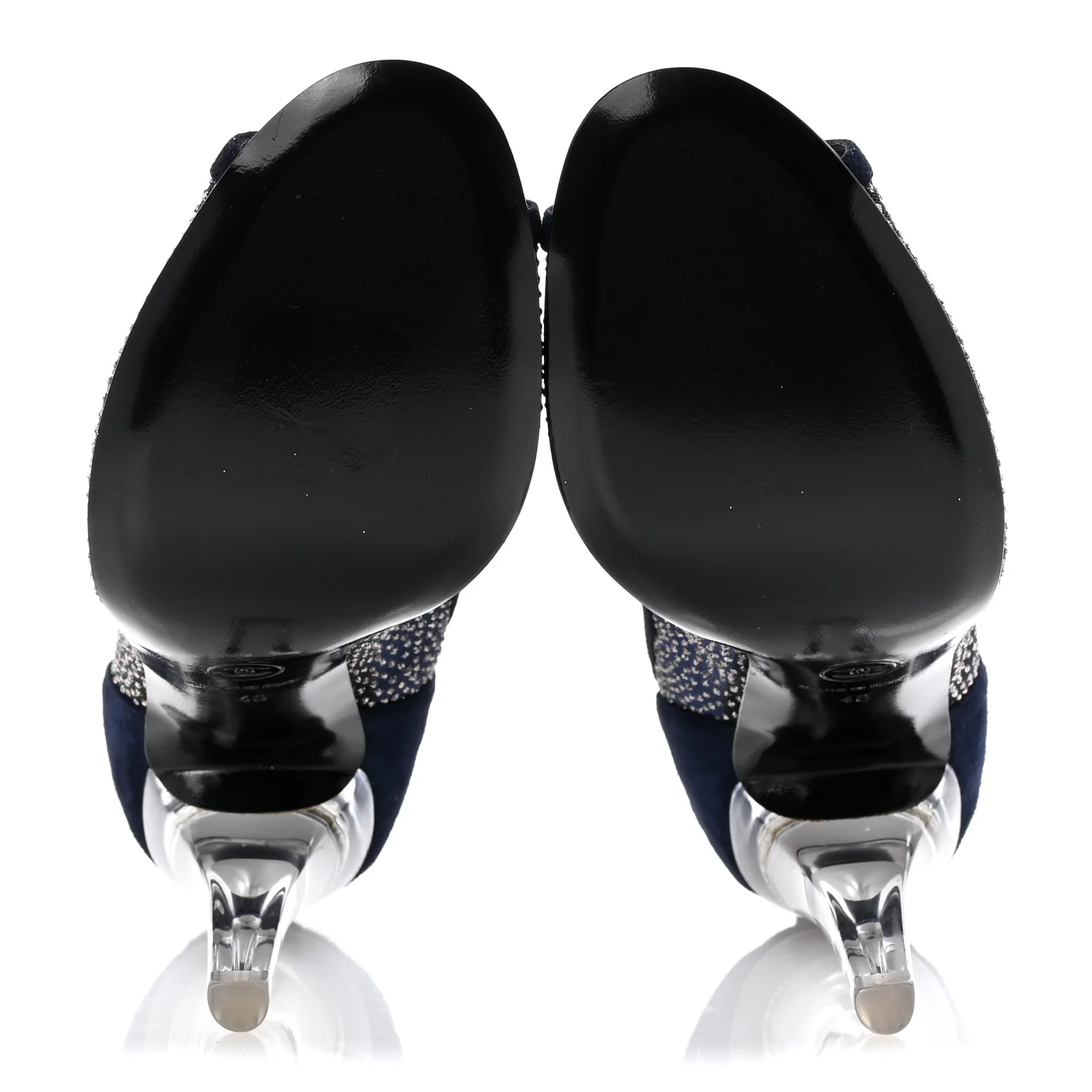 Mesh Crystal Open Toe Ankle Boots 40 Navy - Top Club