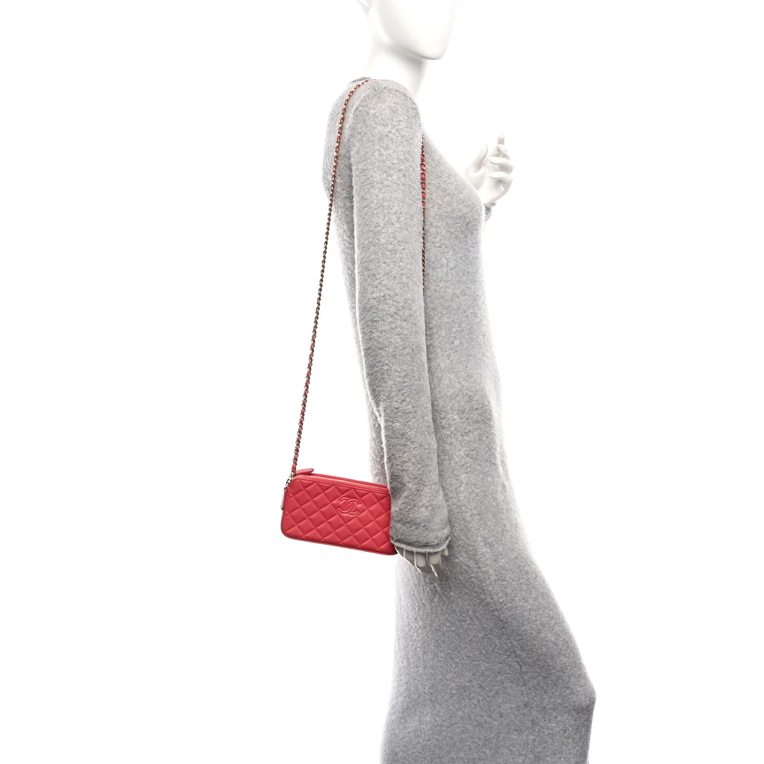Lambskin Quilted Small Clutch With Chain Pink
