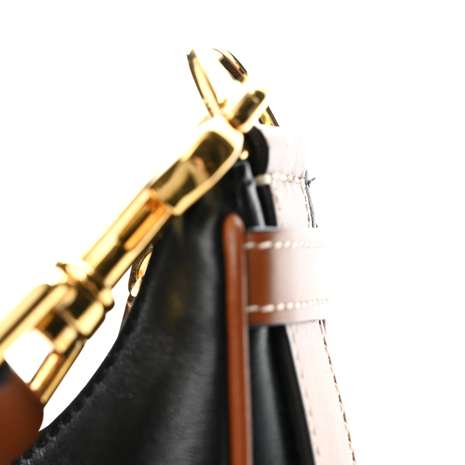 Smooth Calfskin Medium Strap Ava Shoulder Bag Black Tan - Top Club