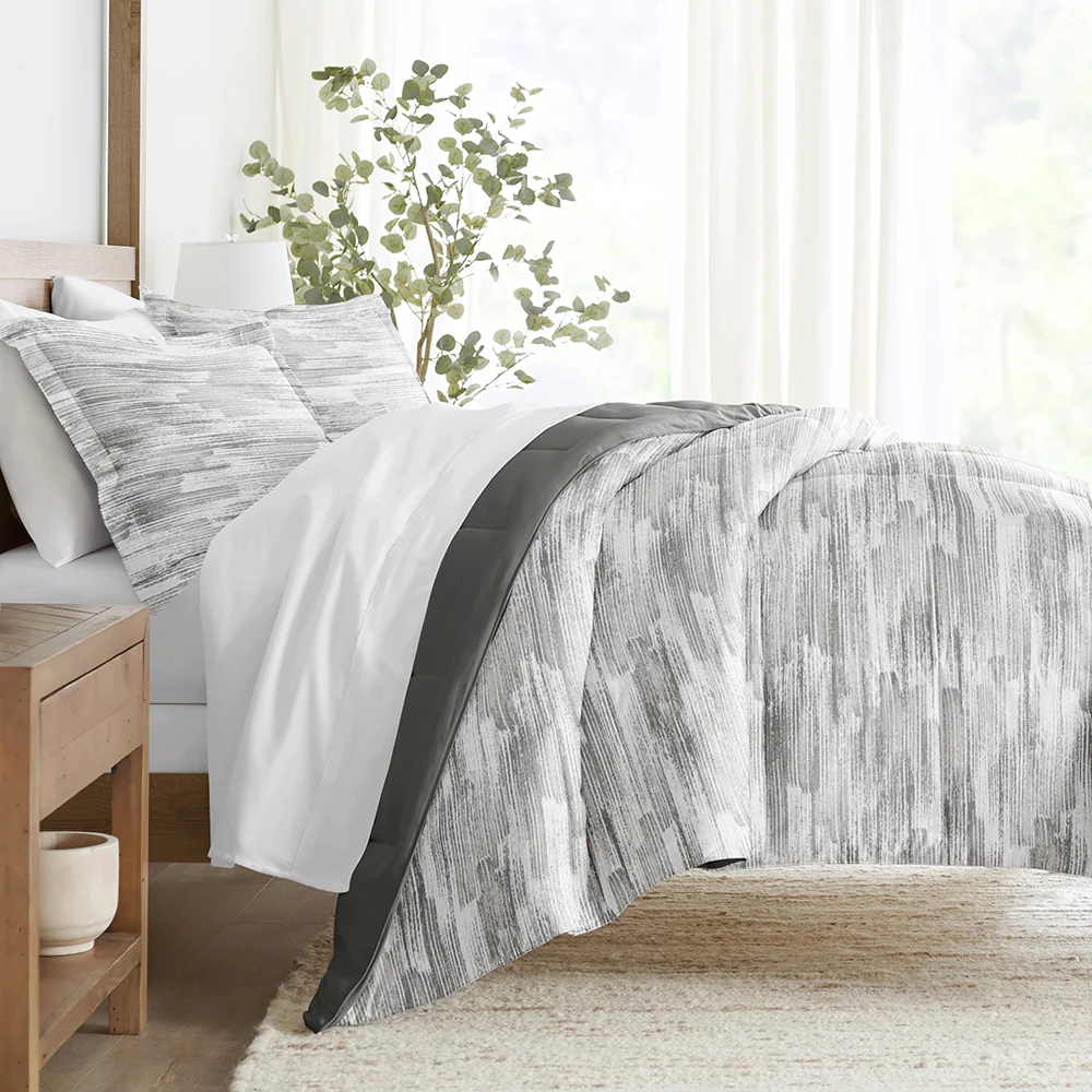 Textured Stripe Reversible Down-Alternative Comforter Set - Sale