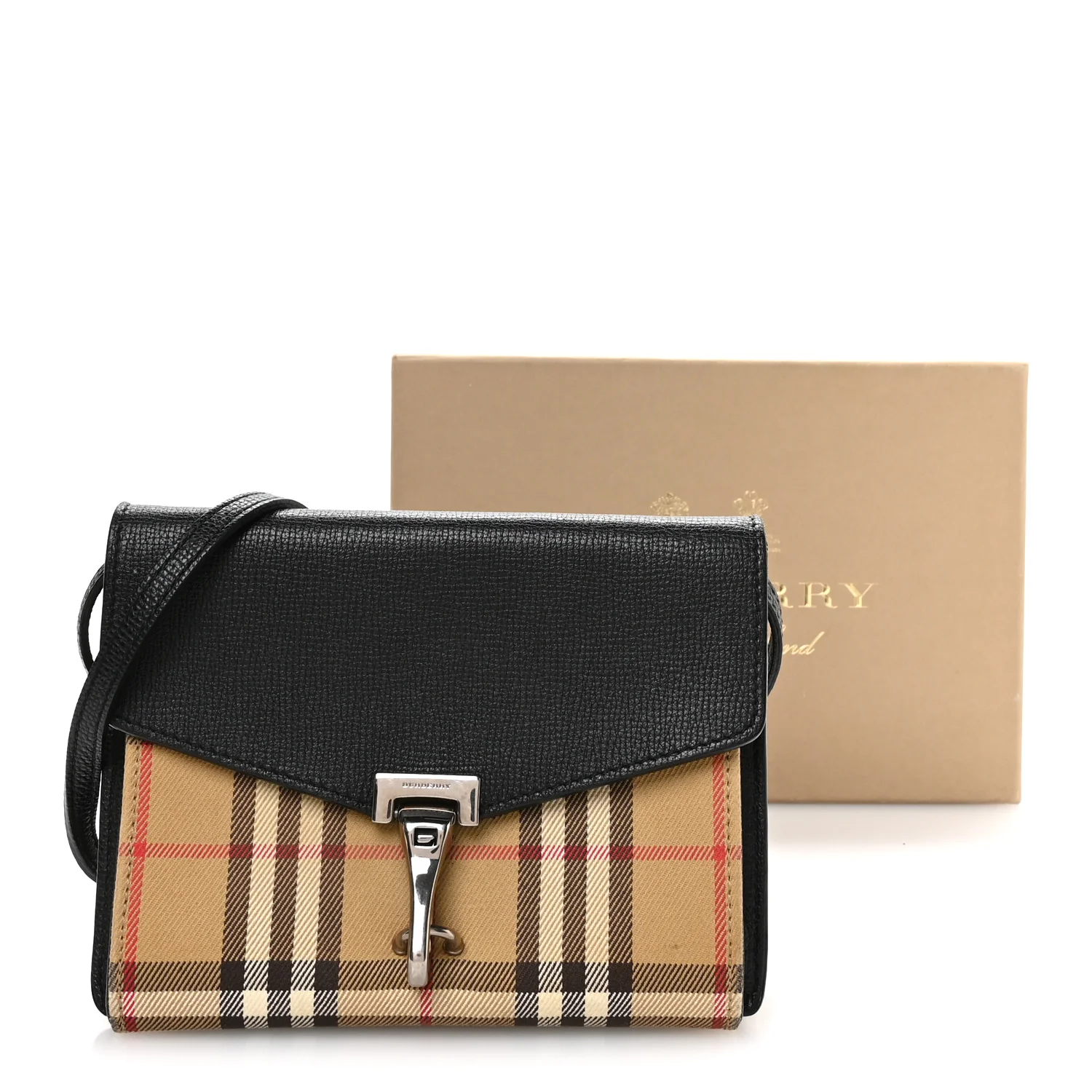 Derby Calfskin House Check Small Macken Crossbody Bag Black Archive Beige - Top Club