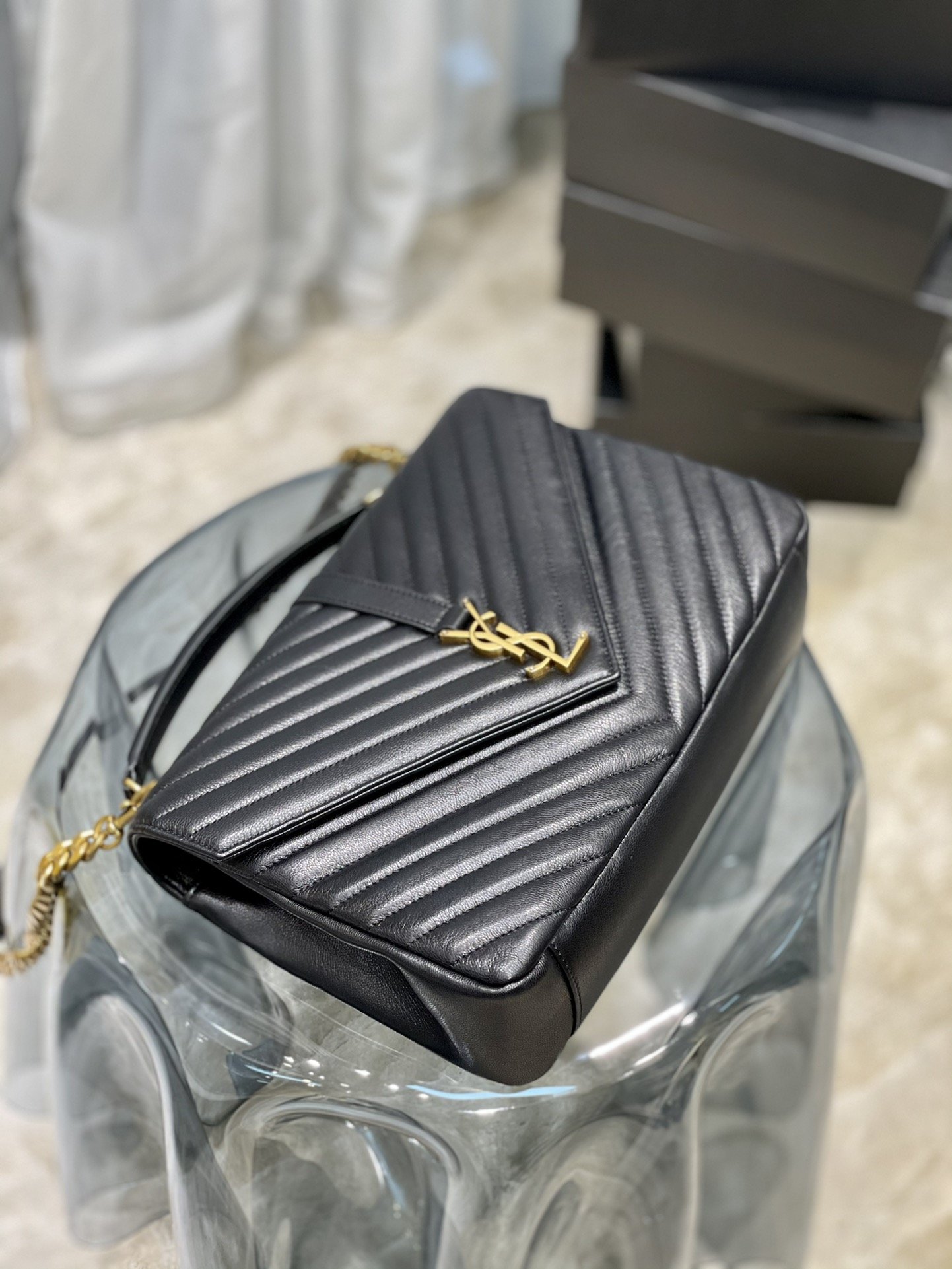 Y College Large Chain Bag Black With Gold Hardware - Top Club