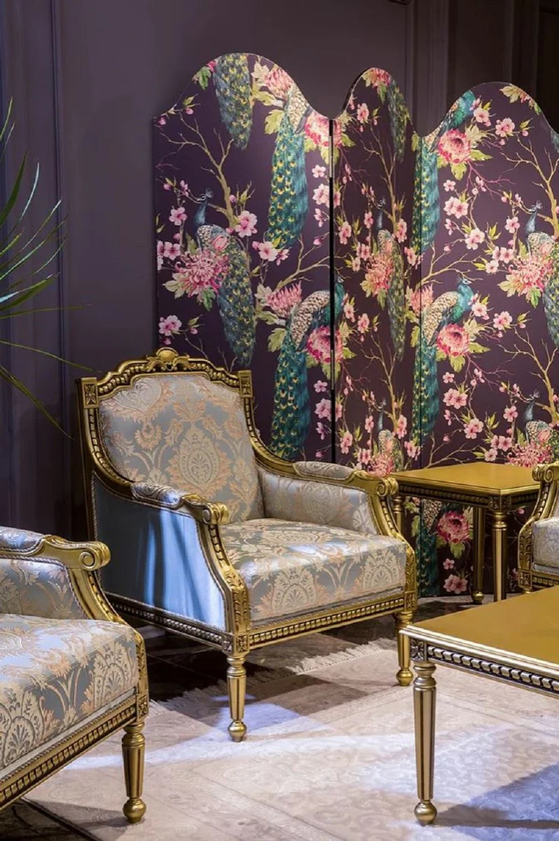 Luxury baroque living room set light blue / gold - 2 baroque sofas & 2 baroque armchairs & 1 baroque coffee table - living room furniture in baroque style - baroque furniture - baroque furnishings