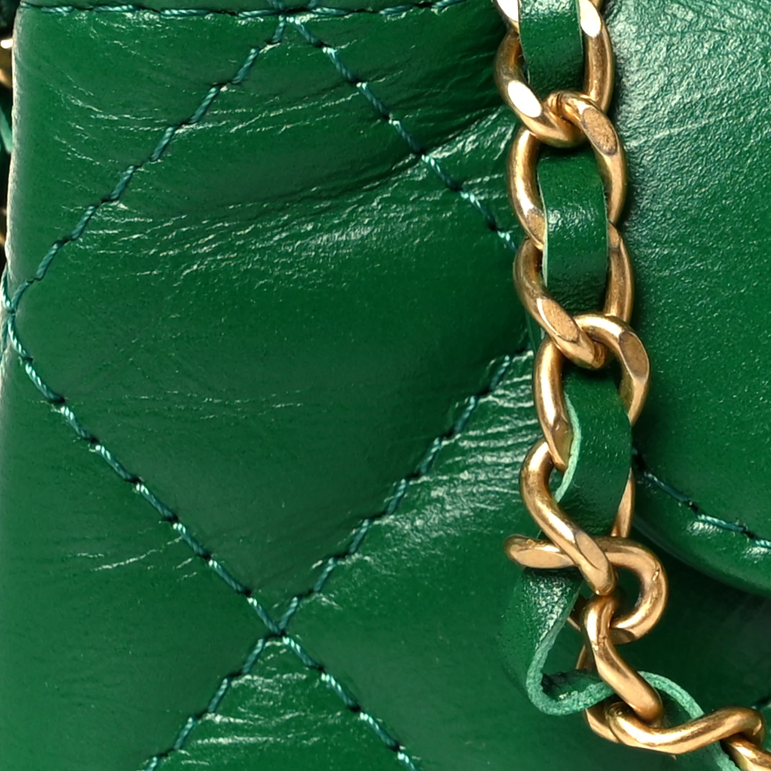 Shiny Aged Calfskin Quilted Mini Nano Kelly Shopper Green - Top Club