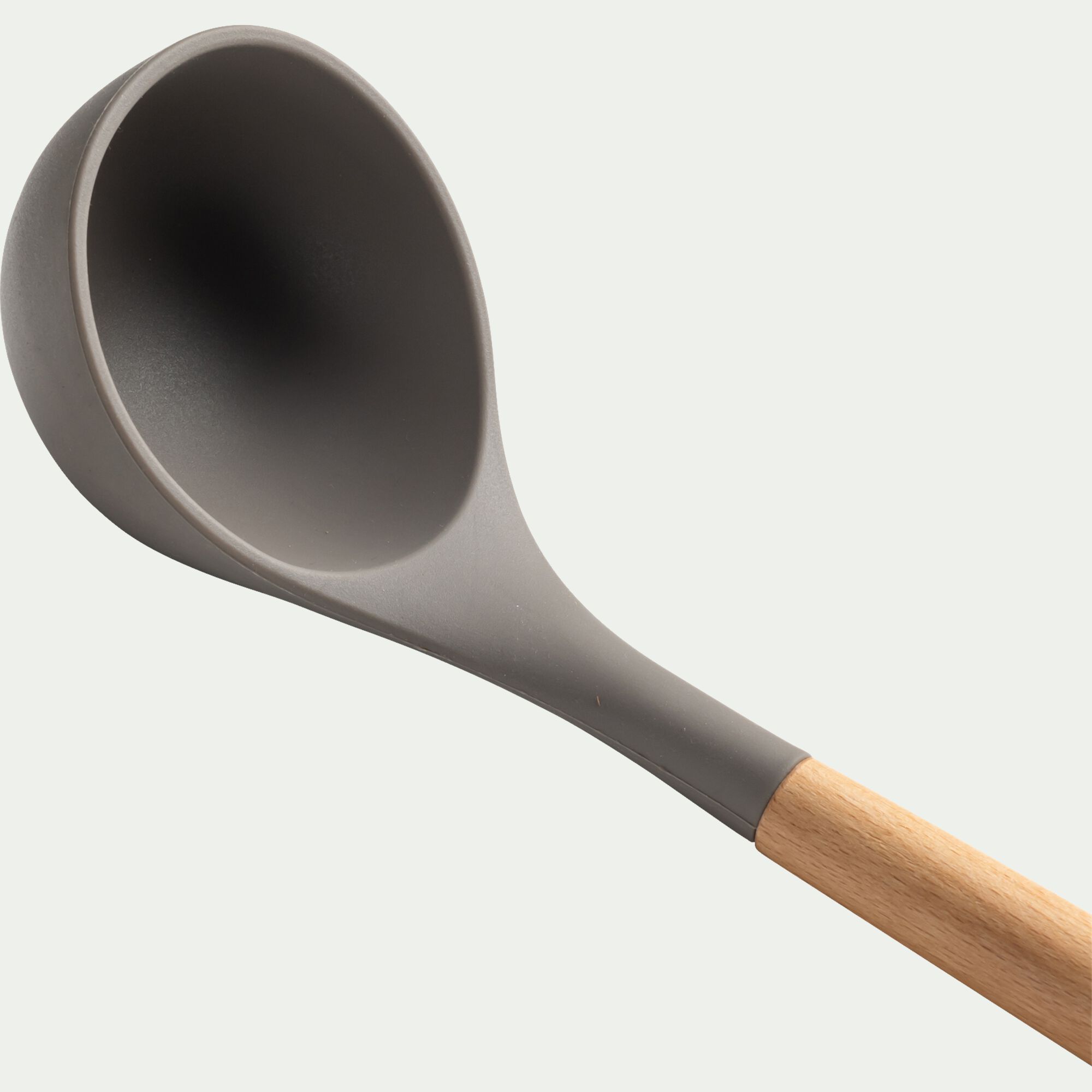 PISTOU - Louche en bois et silicone - brun terre ombre