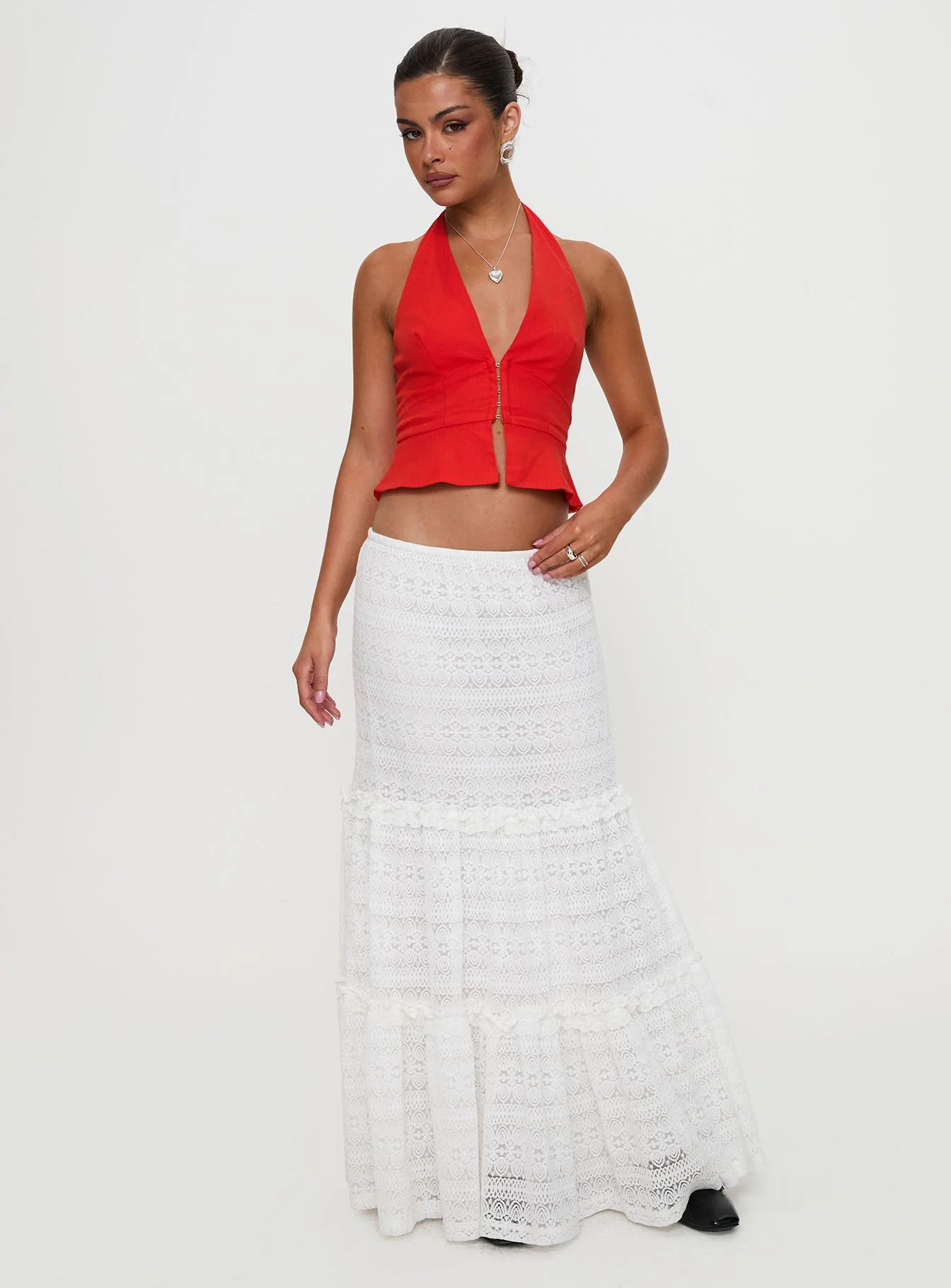 Buttacupe Lace Maxi Skirt White