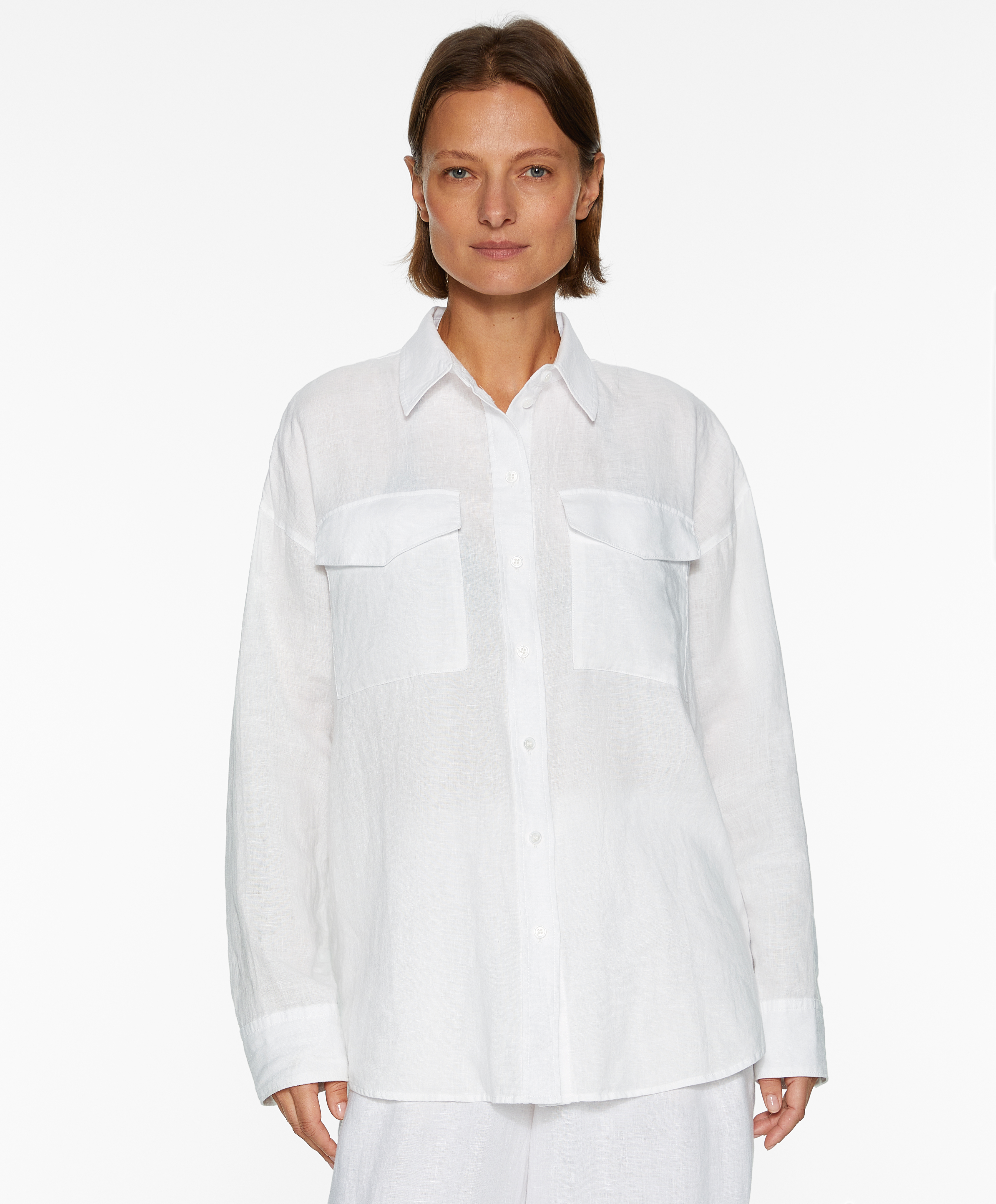 OYSHO 100% linen long-sleeved utility shirt