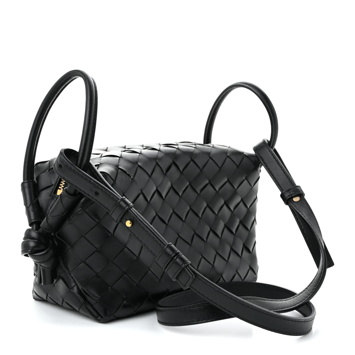 Calfskin Intrecciato Small Loop Top Handle Black - Top Club