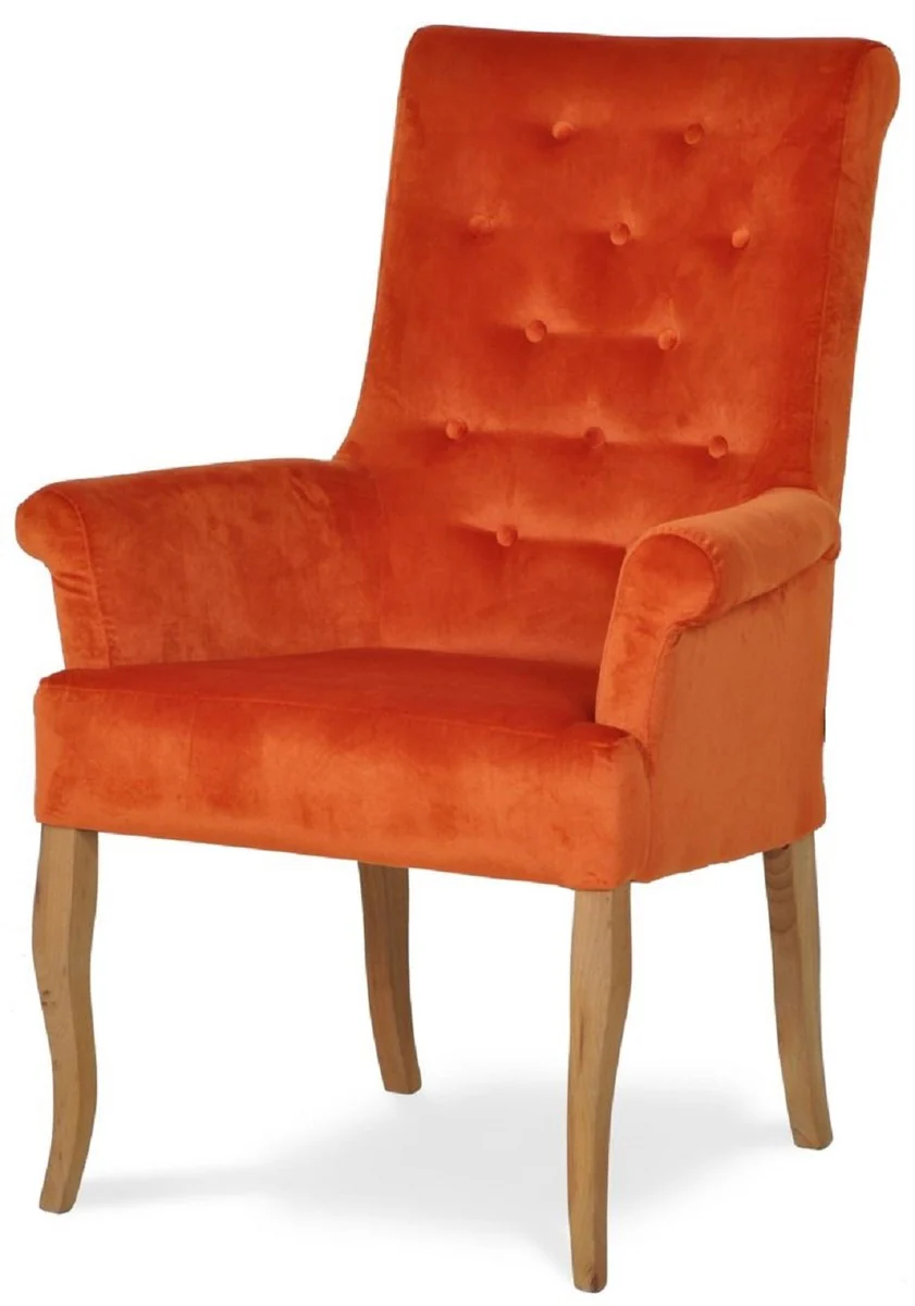Chesterfield Neo Baroque Dining Room Chair Set of 6 Orange / Natural Colors - Kitchen Chairs with Armrests - Dining Room Furniture - Chesterfield Furniture - Neo Baroque Furniture