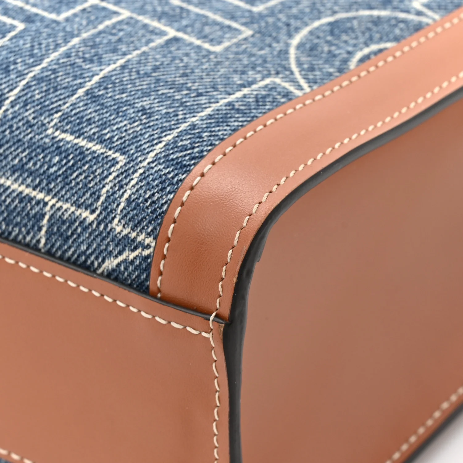 Denim All Over Print Small Vertical Cabas Navy Tan - Top Club