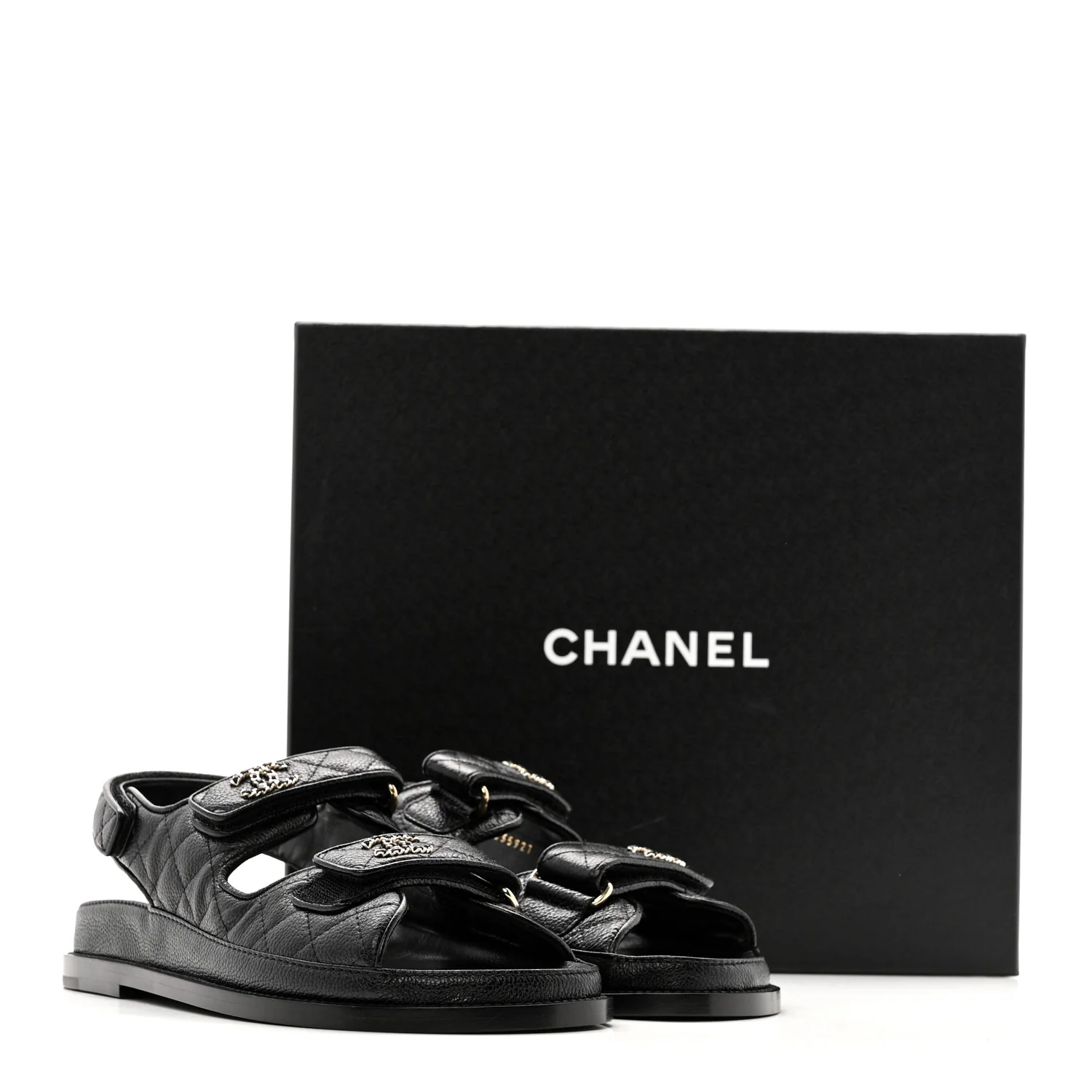 Grained Calfskin Velcro Dad Sandals 38.5 Black - Top Club
