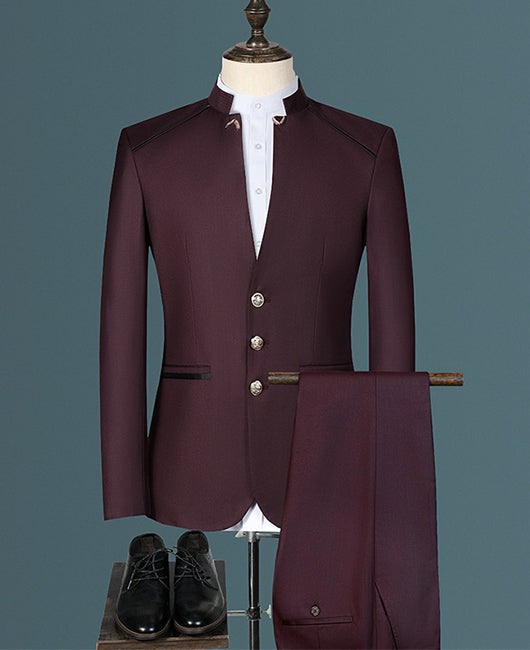 Business Plain Mock Neck Button Front Blazer & Pants Set