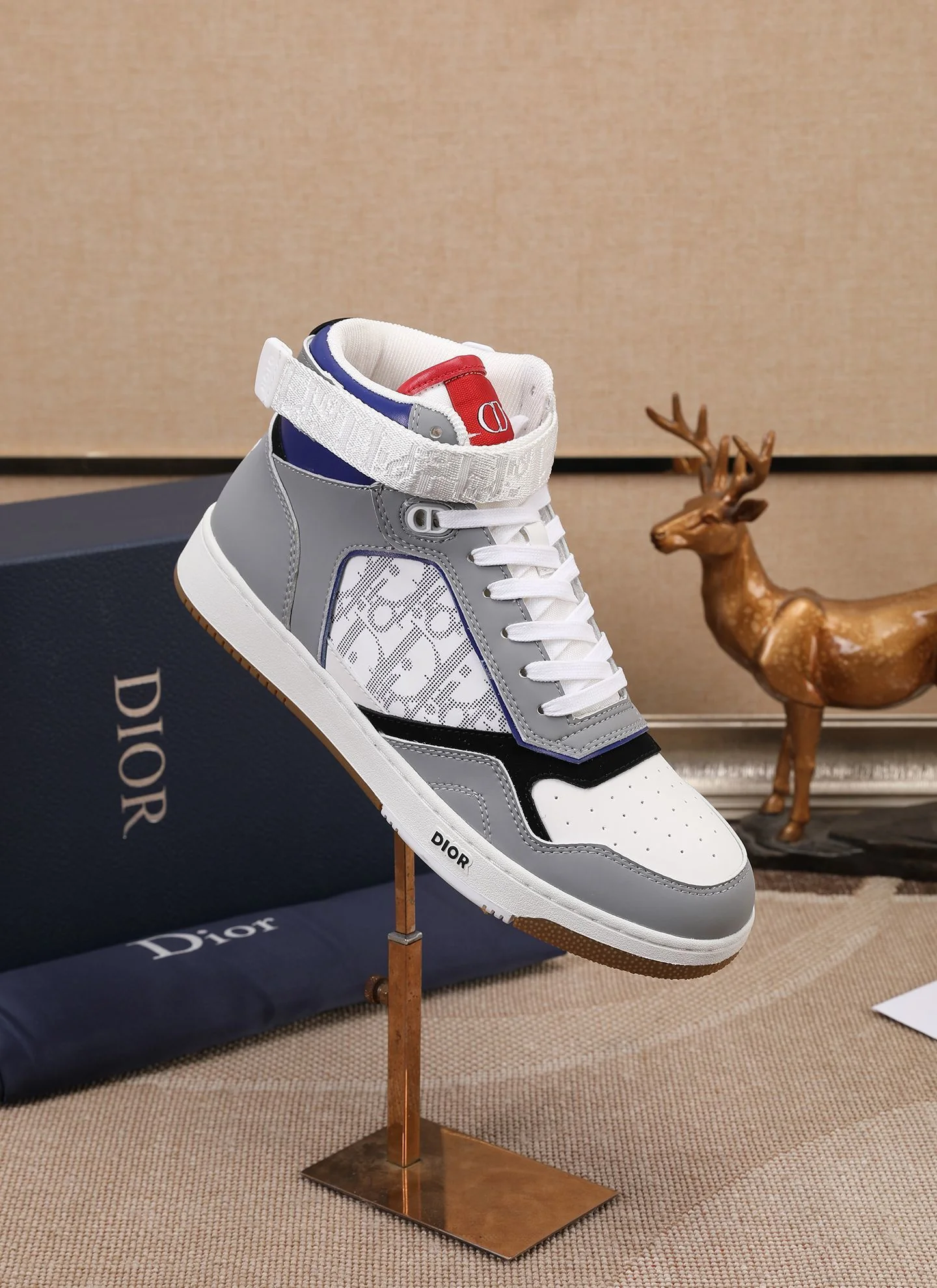 Dior Men's High Top Sneakers with Oblique Pattern and Adjustable Strap - Sneaker Replica Workshop