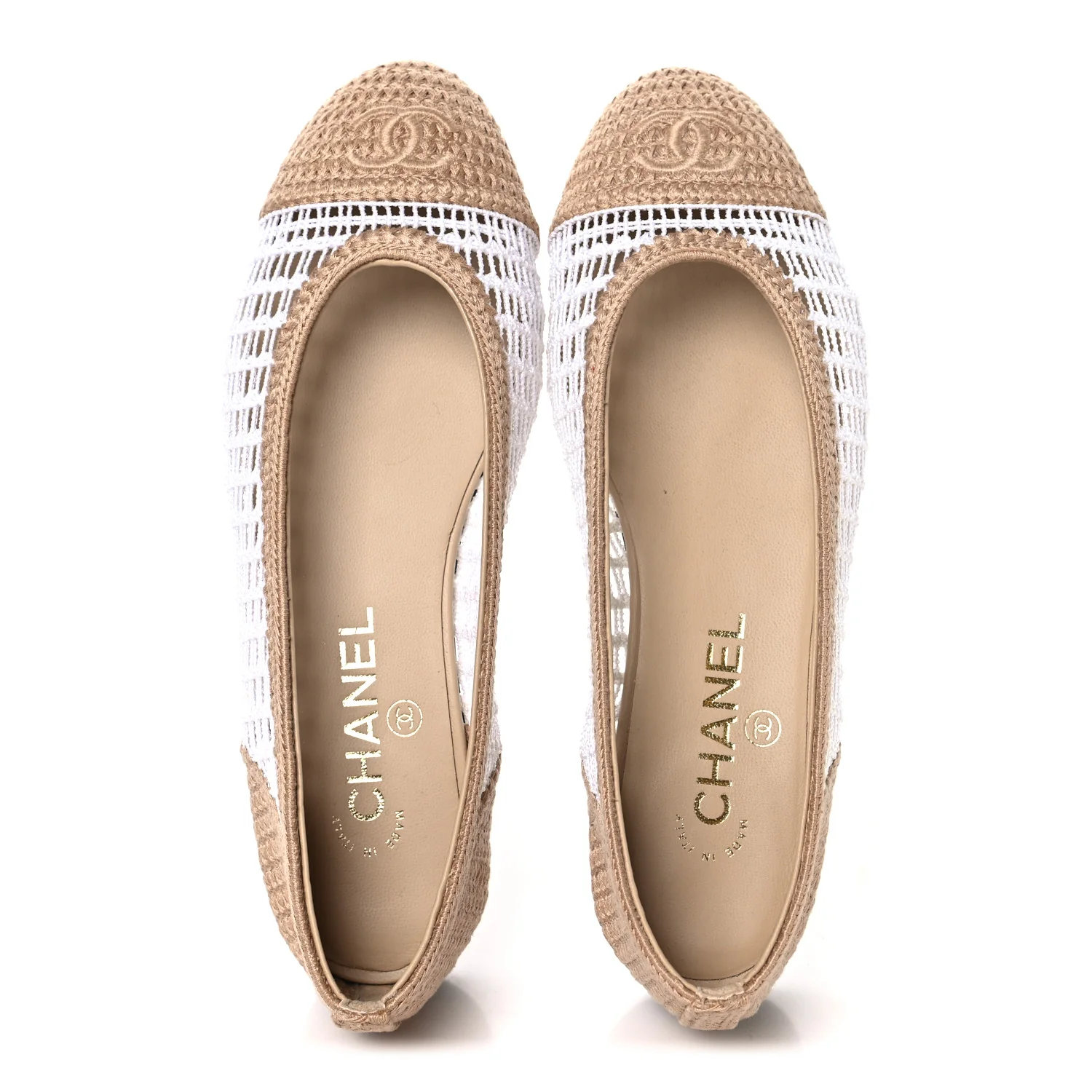 Raffia Cap Toe Ballerina Flats 37 White Beige