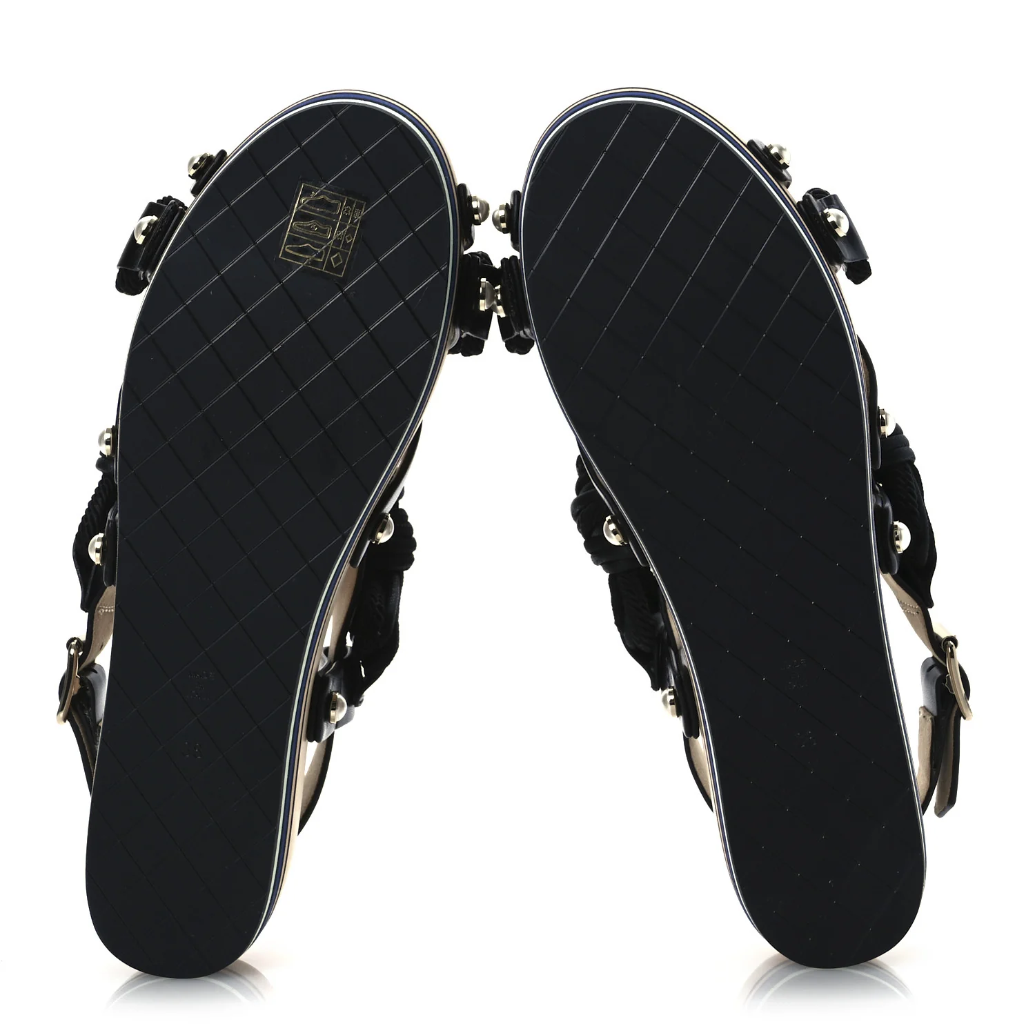 Calfskin Cord Pearl CC Sandals 38 Black - Top Club