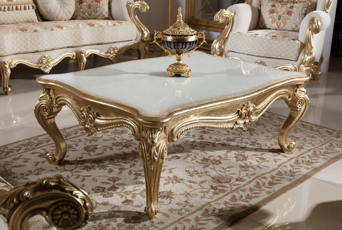 Luxury Baroque Style Living Room Furniture Set Gray / White / Gold