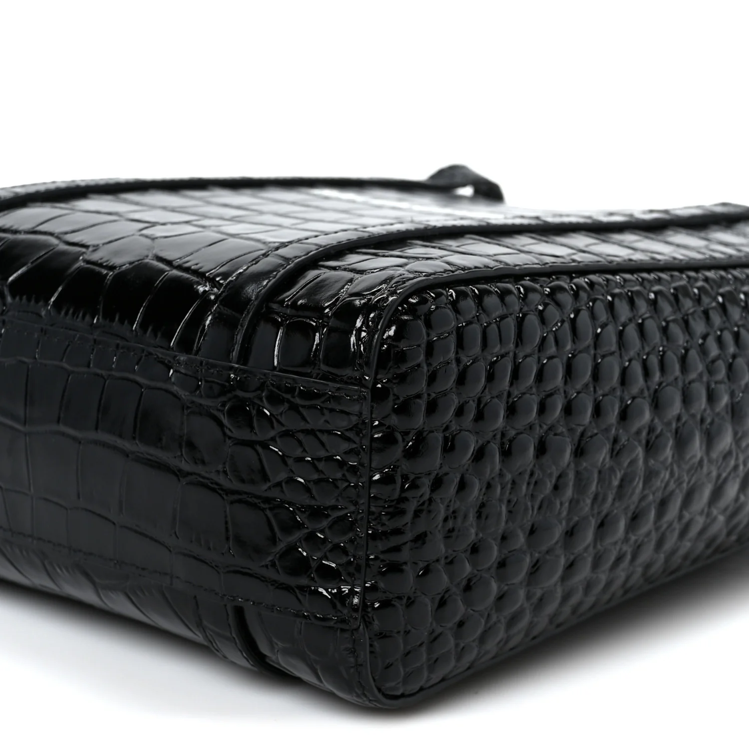 Shiny Calfskin Logo Crocodile Embossed XXS Everyday Tote  Black - Top Club
