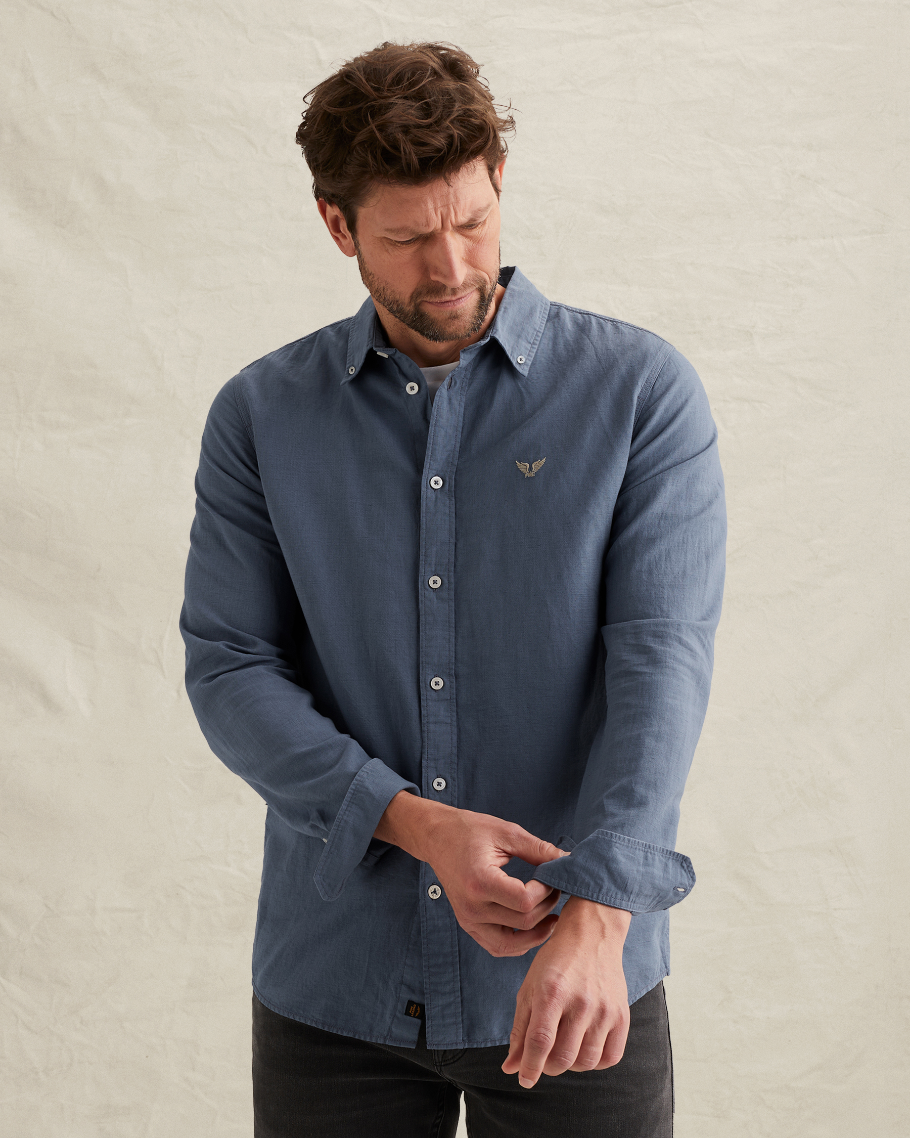 Shirt in cotton/linen with garment-dye washx