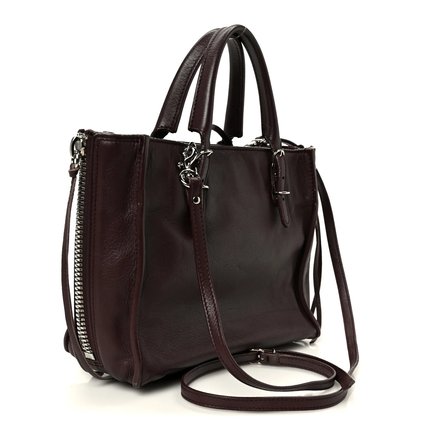 Calfskin Papier Mini A4 Zip Around Tote Rouge Aubergine - Top Club