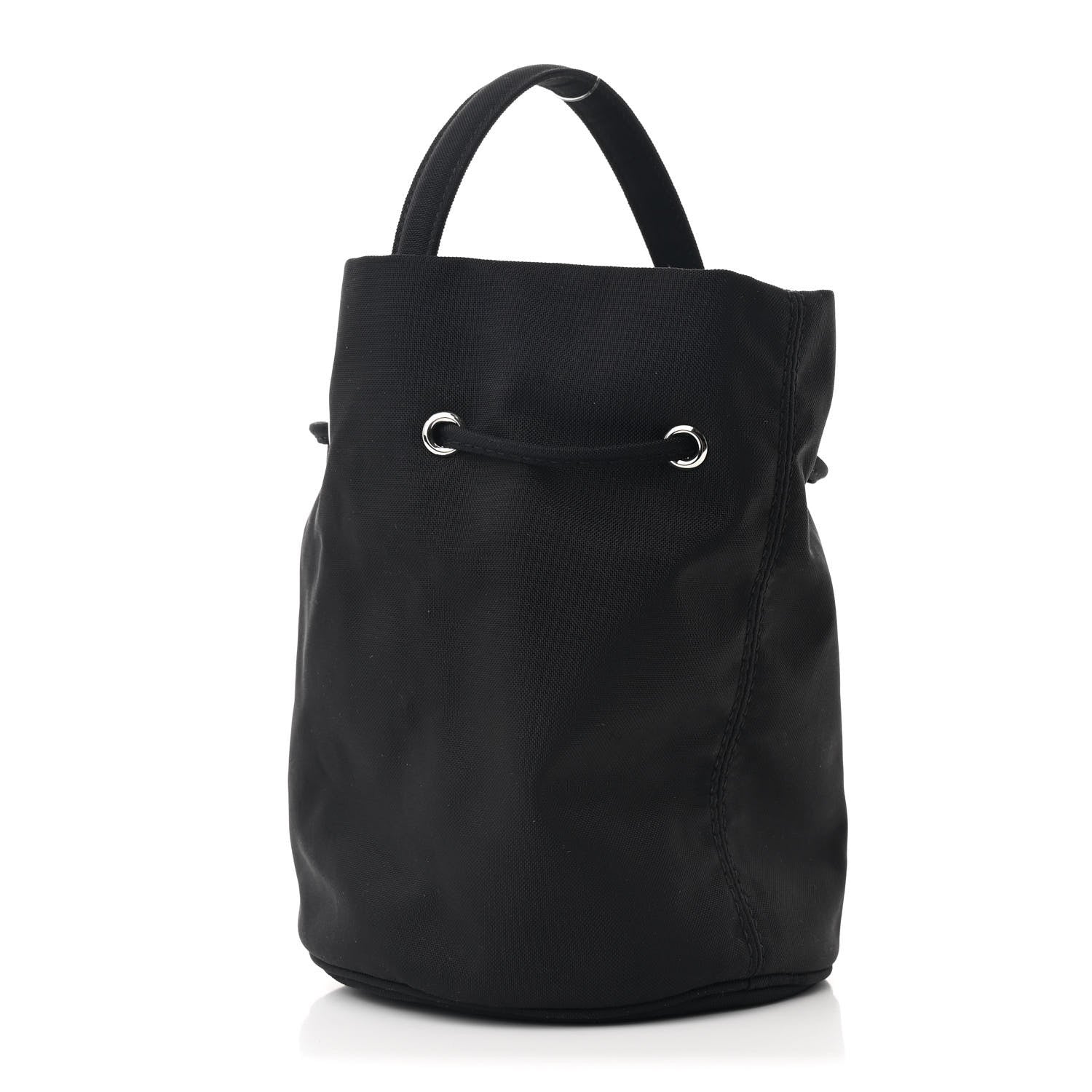 Recycled Sport Nylon Logo Embroidered Wheel Drawstring Bucket Bag Black White - Top Club