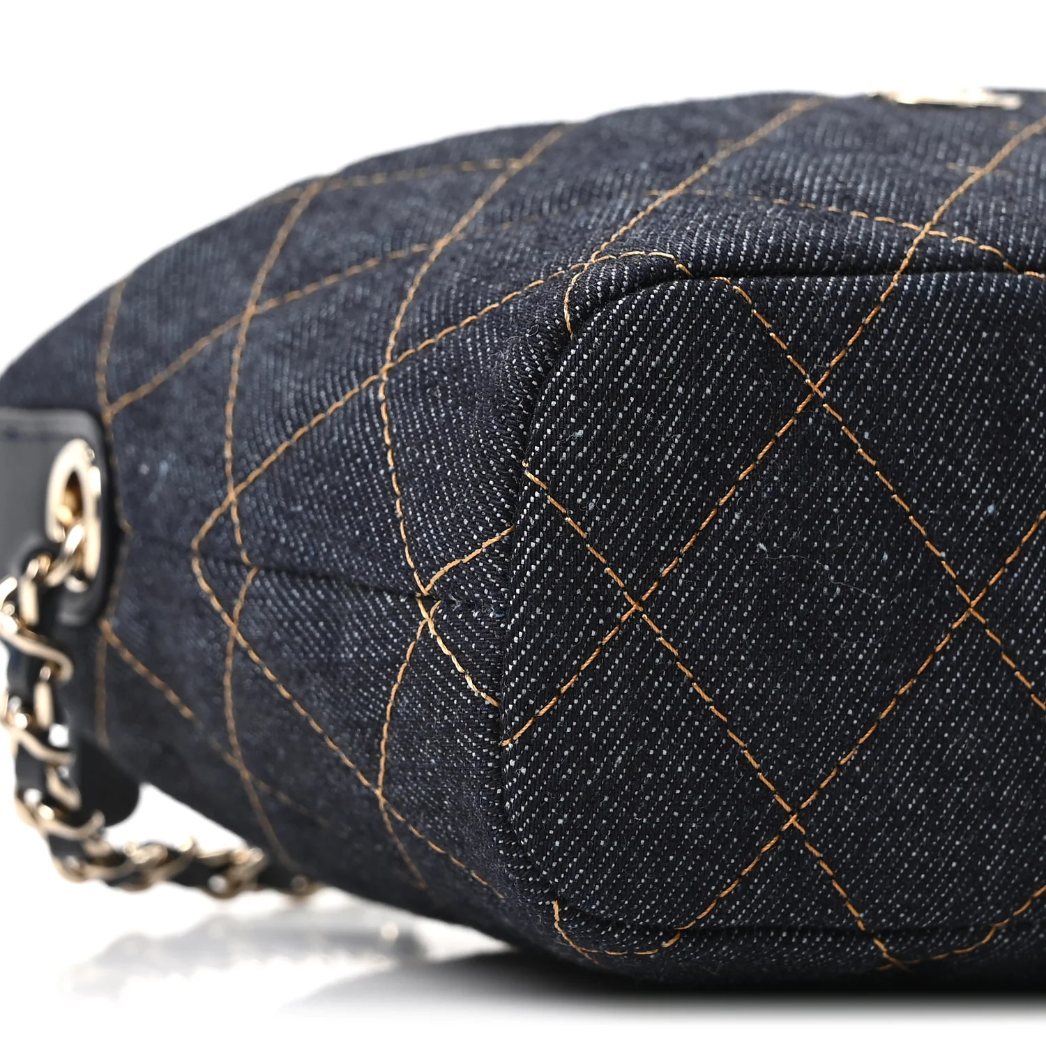 Denim Quilted Hobo Clutch With Chain Dark Blue Orange - Top Club