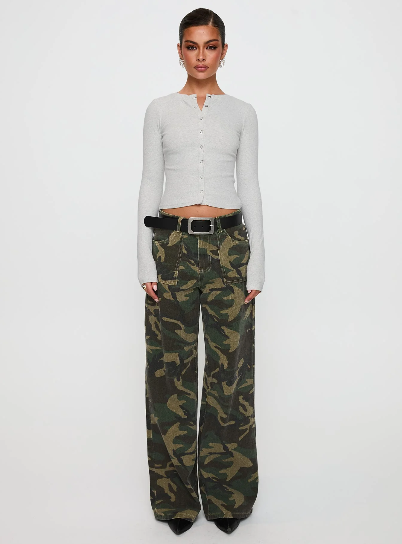 Briony Mid Rise Wide Leg Jeans Camouflage