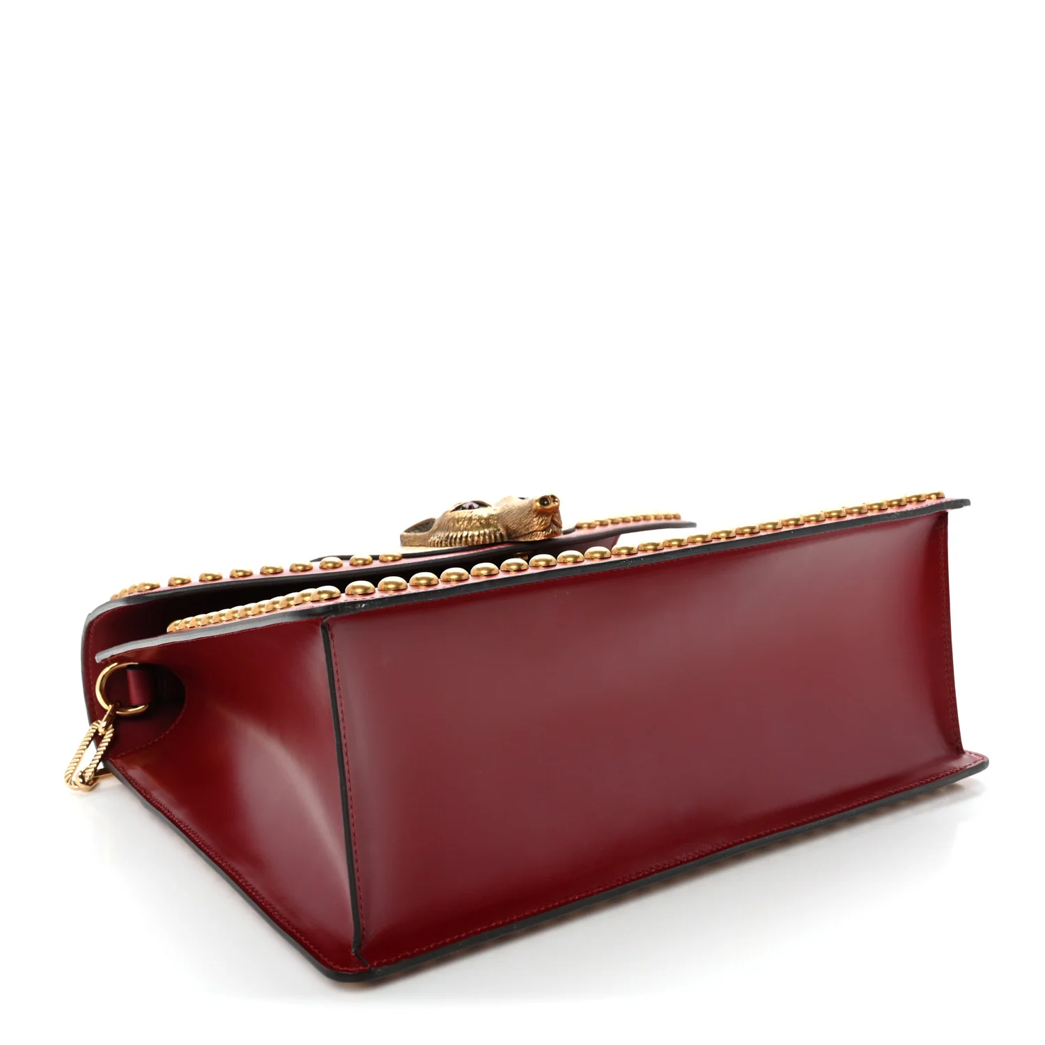 Glossy Calfskin Snakeskin Studded Fox Broche Bamboo Top Handle Bag Red - Top Club