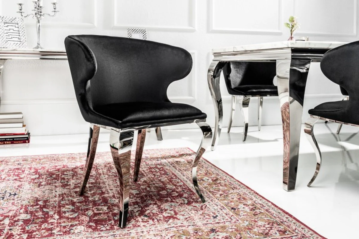Designer dining room chair silver / black 61 x 60 x H.79 cm - Dining room furniture