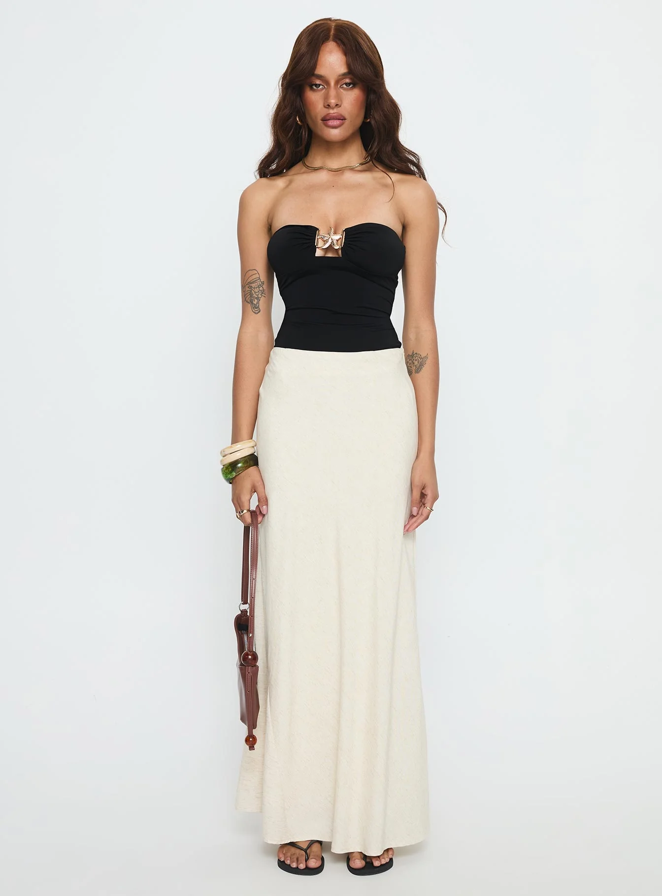 Jadea Strapless Hardware Detail Bodysuit Black