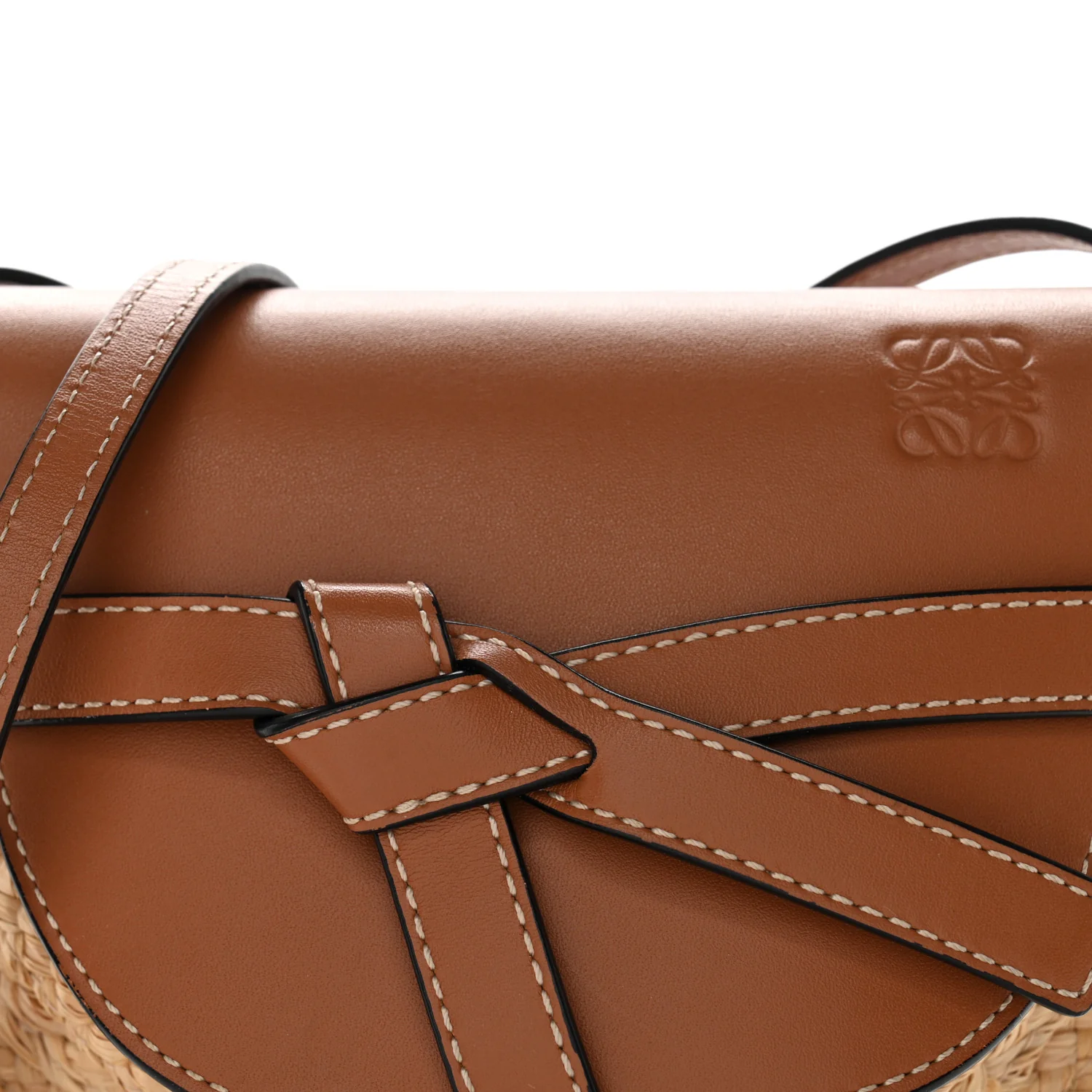 Calfskin Raffia Mini Gate Crossbody Bag Natural Tan - Top Club