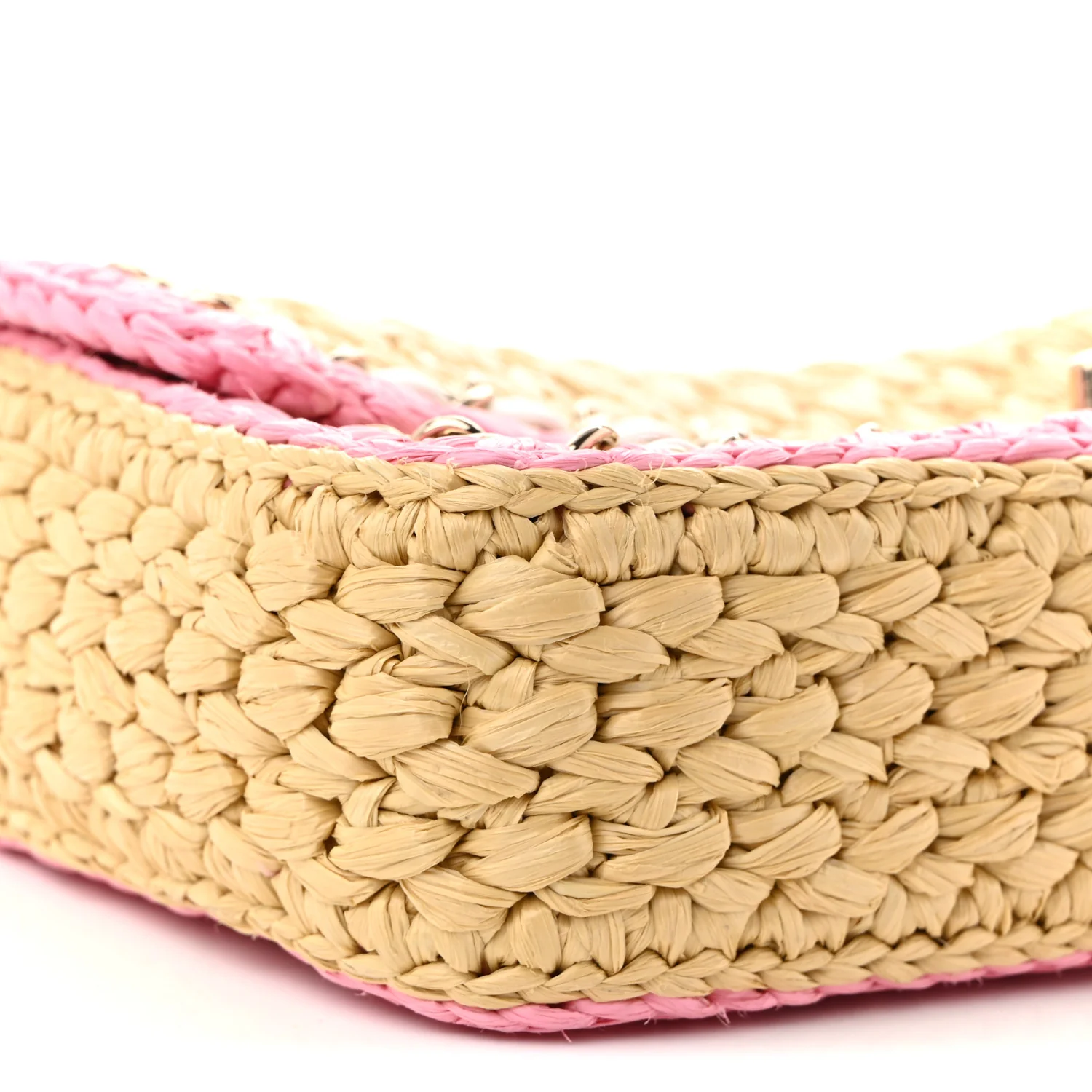 Raffia Chain Venice Beach Flap Bag Beige Pink - Top Club