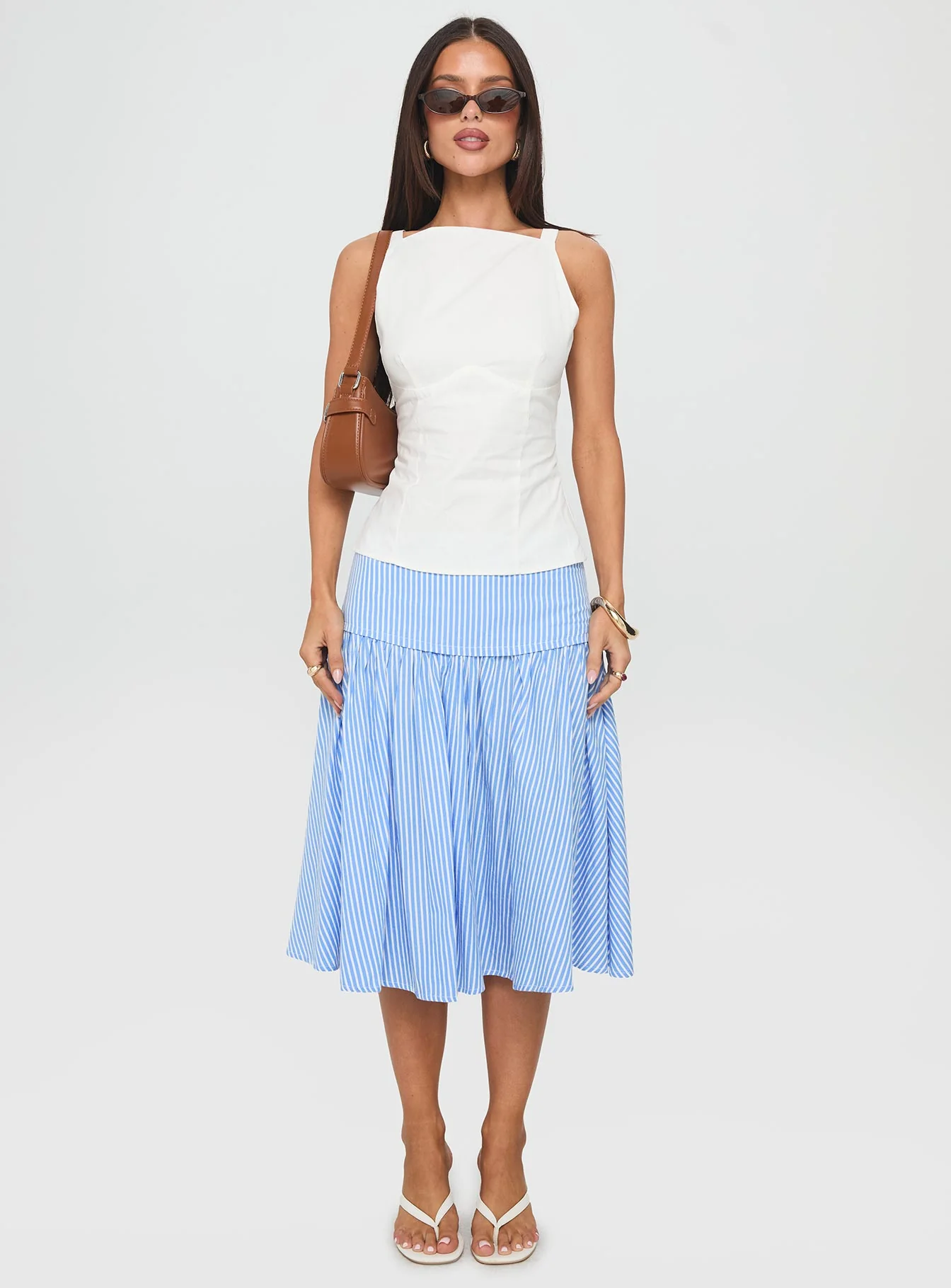 Raelan Tiered Midi Skirt Blue Stripe