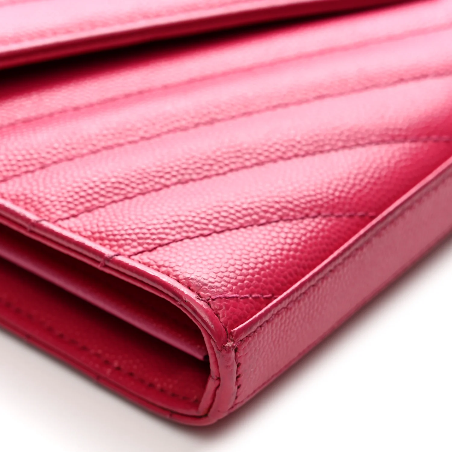 Grain De Poudre Matelasse Chevron Monogram Chain Wallet Lipstick Fuchsia - Top Club