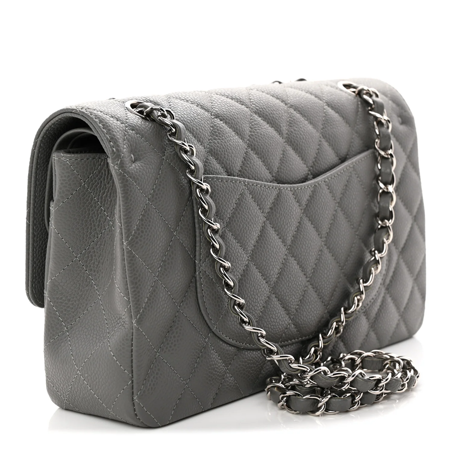 Caviar Quilted Medium Double Flap Grey - Top Club