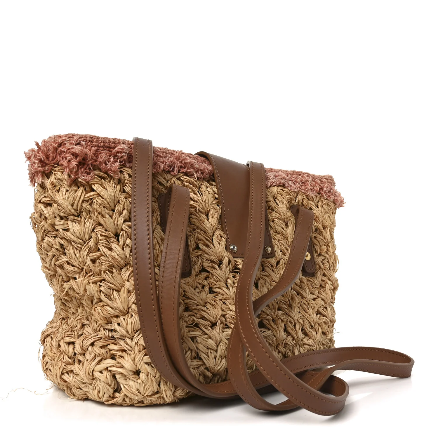 Straw Raffia Tote Natural Pink - Top Club