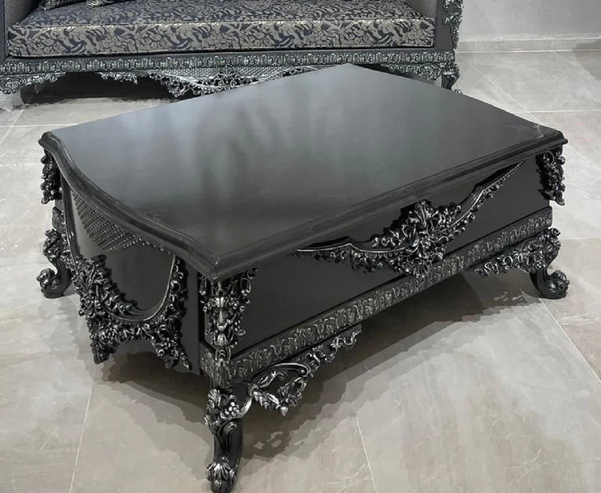 Luxury Baroque Living Room Set Gray / Silver - 2 Baroque Sofas & 2 Baroque Armchairs & 1 Baroque Coffee Table - Luxury Living Room Furniture in Baroque Style - Baroque Furniture - Noble & Ornate