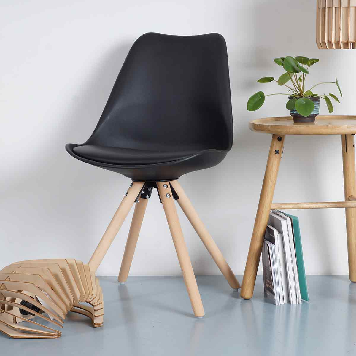 Eetkamerstoel Legno zwart - natural onderstel